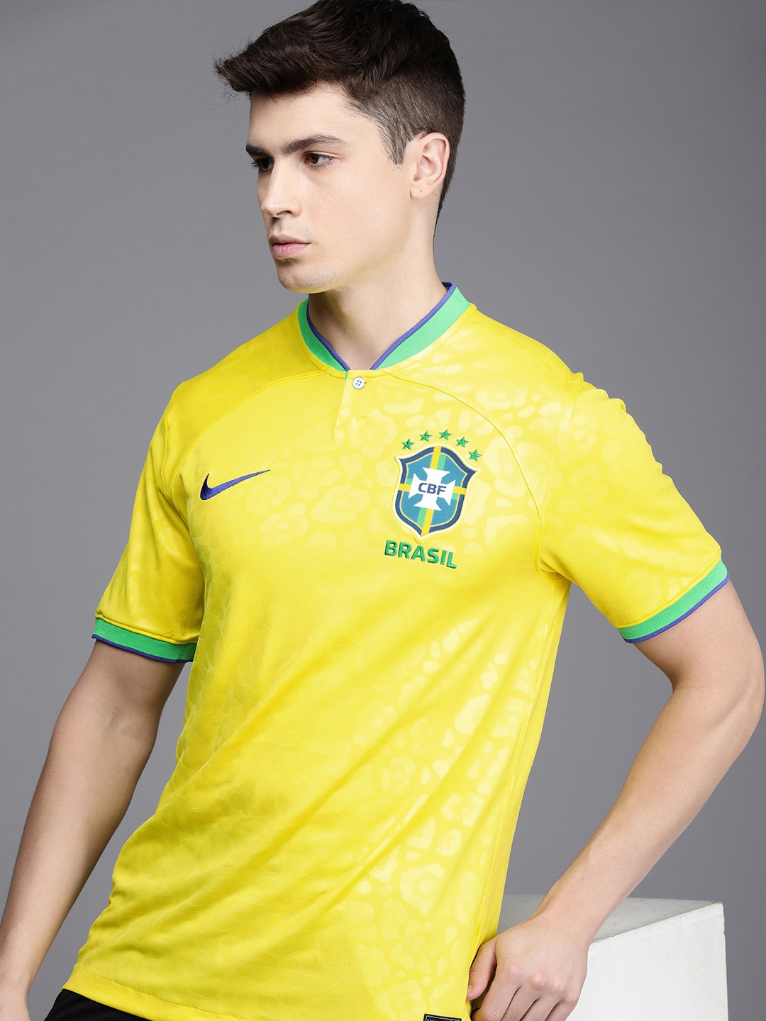 

Nike Men Yellow Printed Dri-FIT STAD CBF Football Jersey T-shirt