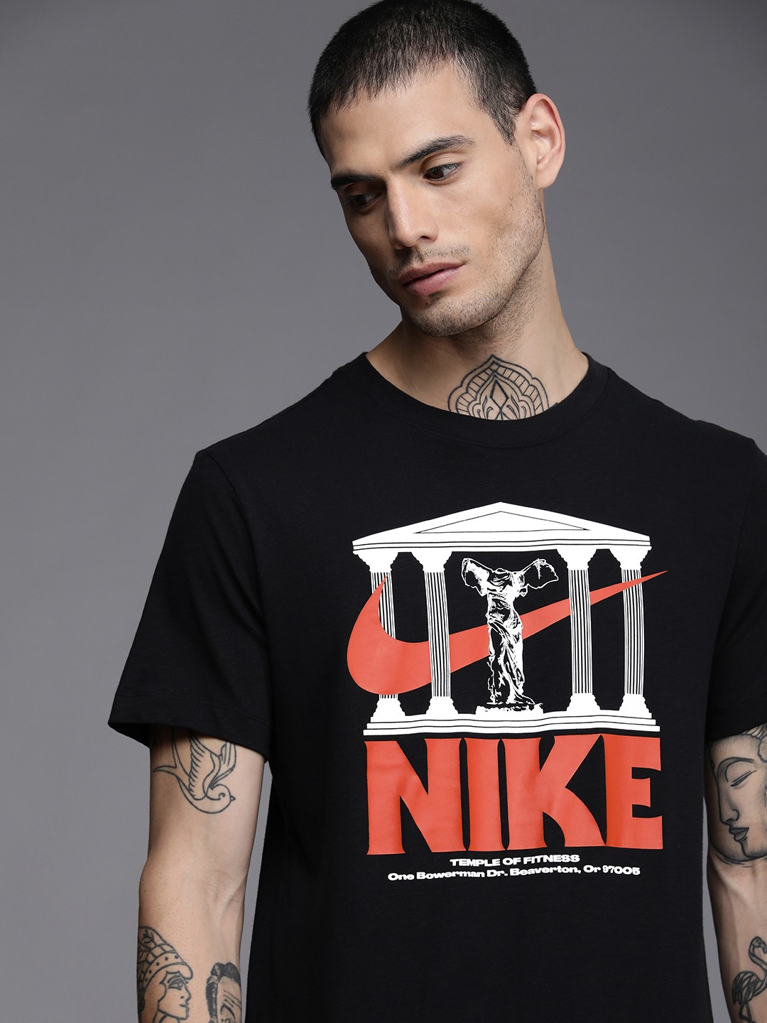 

Nike Men Black & Red AS M NK Brand Logo Printed DRI FIT T-shirt