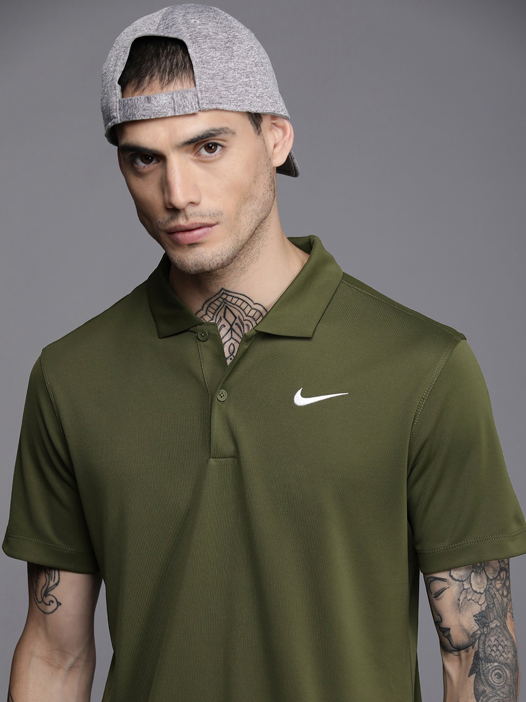 

Nike Men Green AS M NKCT Brand Logo Printed Polo Collar DRI FIT T-shirt