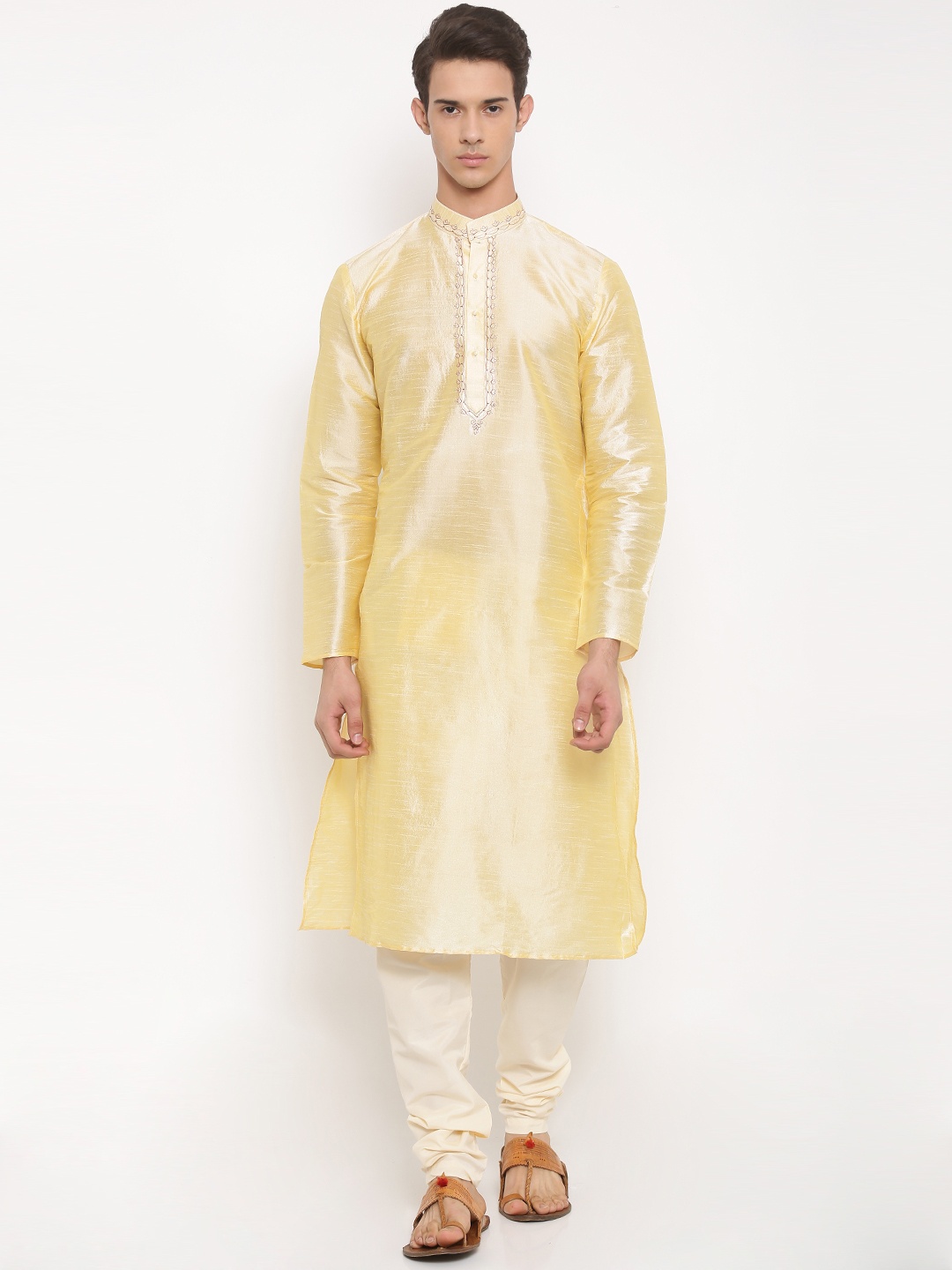 

RG DESIGNERS Men Beige Solid Kurta with Pyjamas