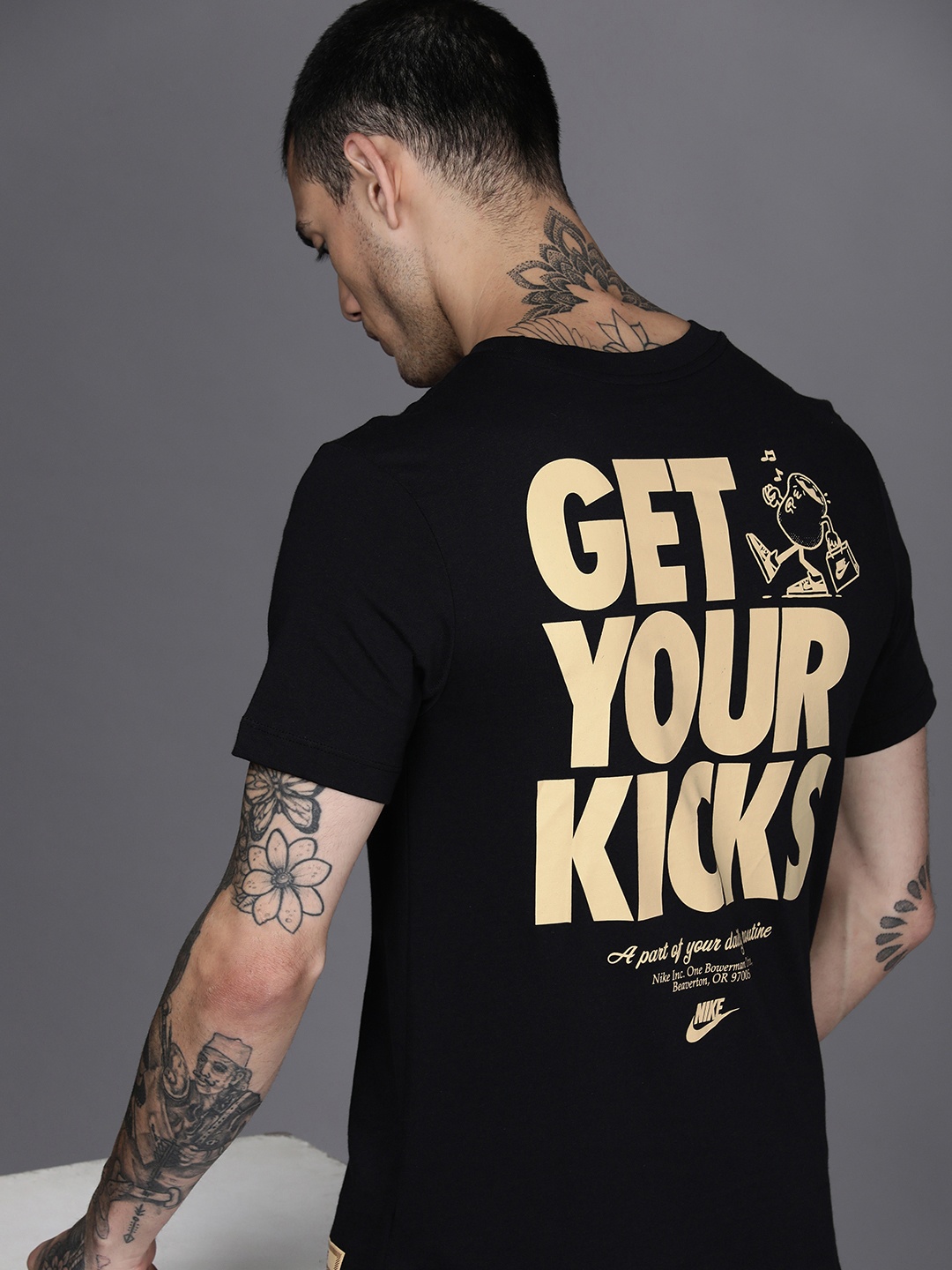 

Nike Men Black Back Typography Printed Pure Cotton T-shirt
