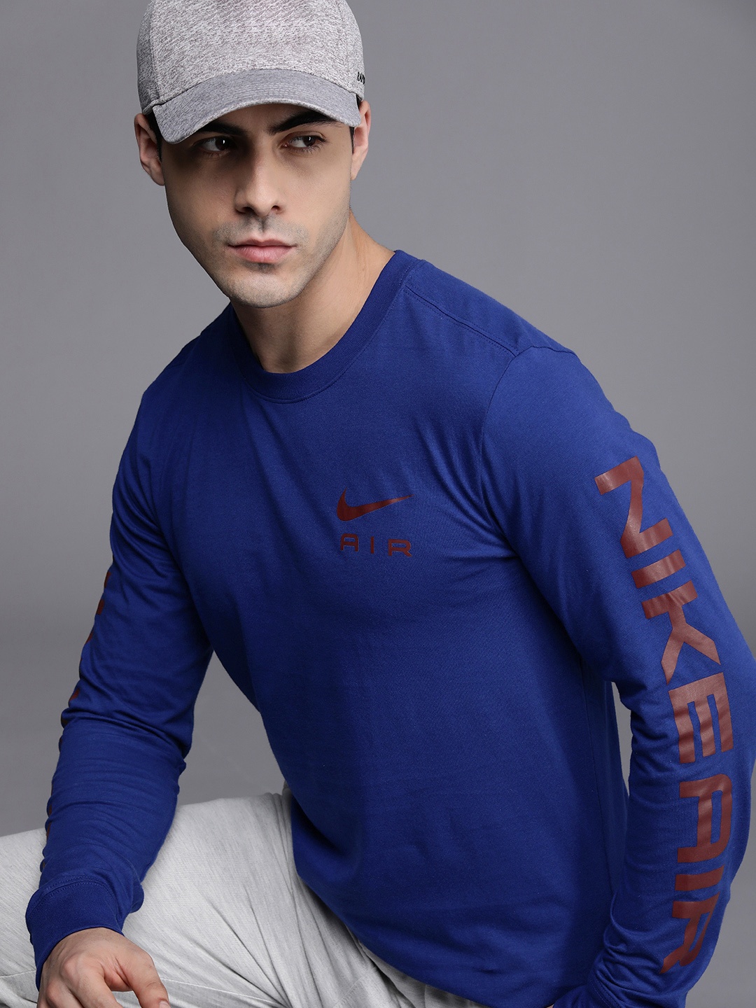 

Nike Men AS Air Brand Logo Printed Pure Cotton T-shirt, Blue