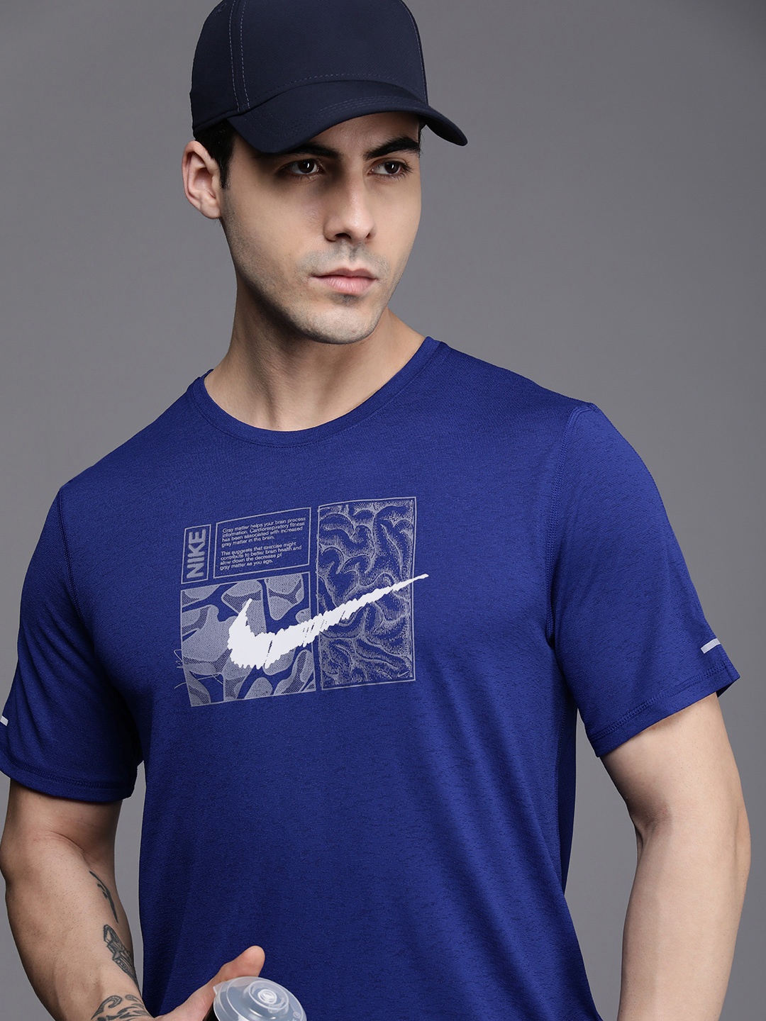 

Nike Men Brand Logo Printed Dri-FIT Running T-shirt, Blue