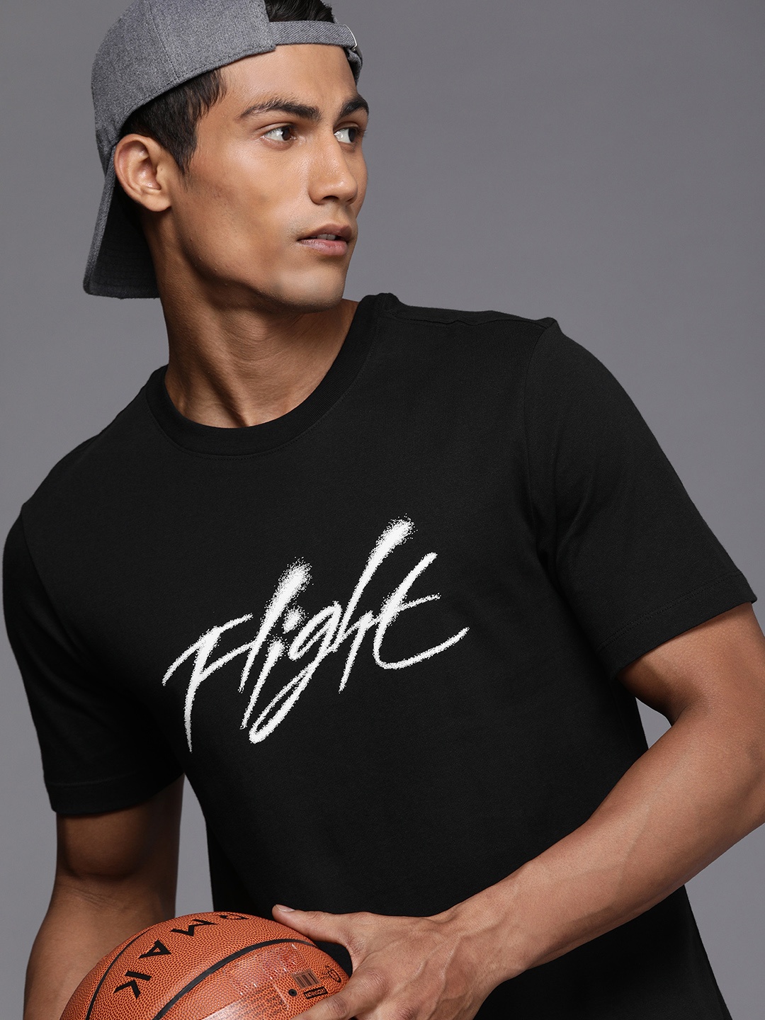 

Nike Men Black Typography Printed Pure Cotton Basketball T-shirt