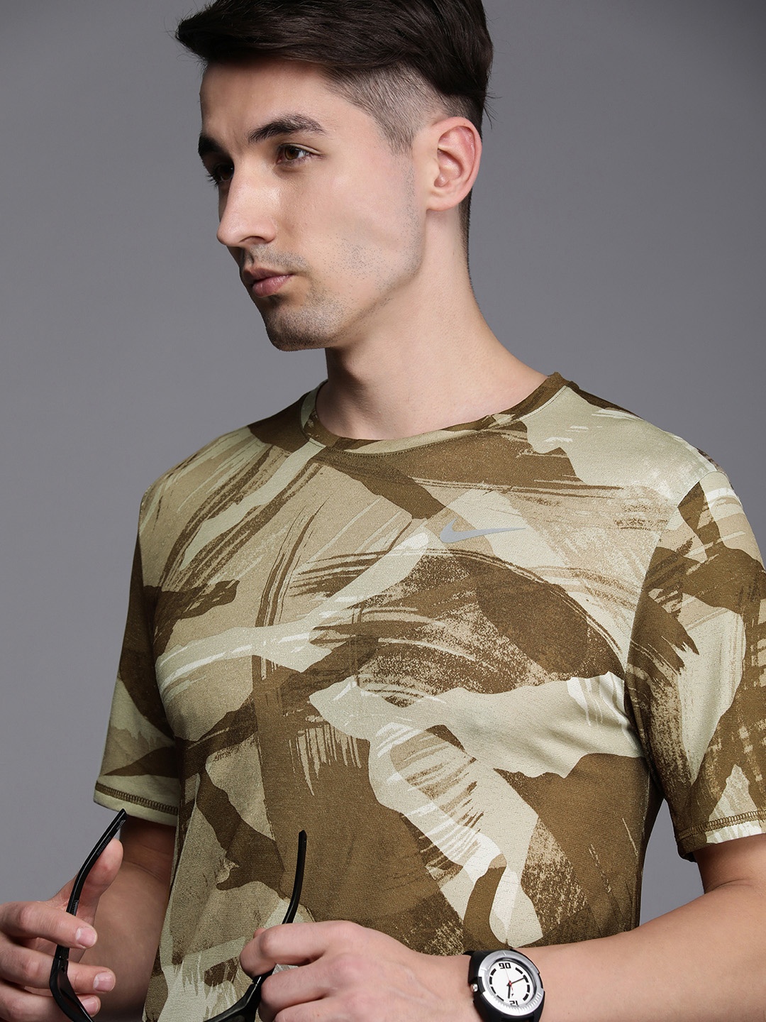 

Nike Men Abstract Dri-FIT Running Printed T-shirt, Brown