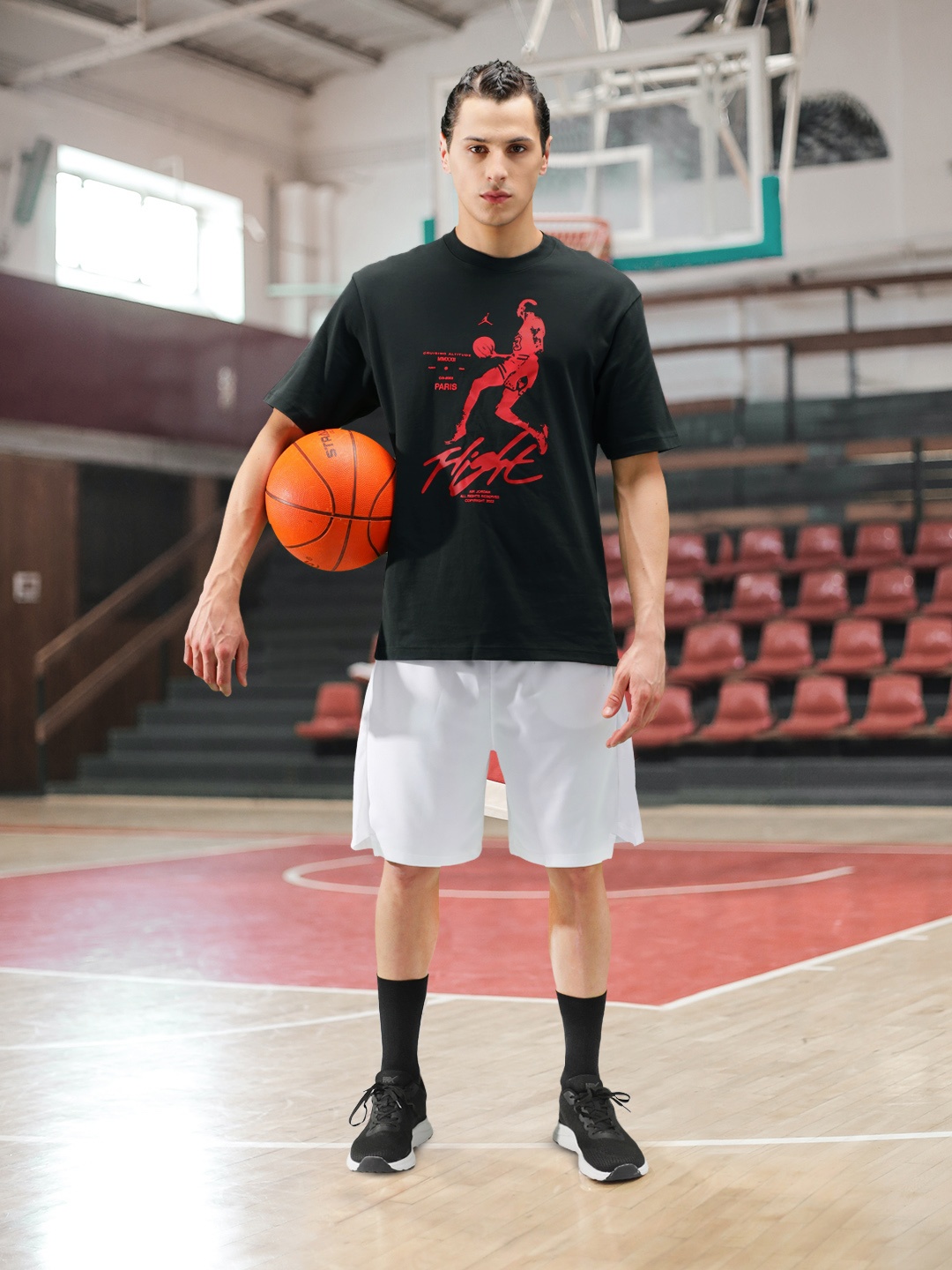 

Nike Men Sport Printed Pure Cotton Applique Basketball T-shirt, Black