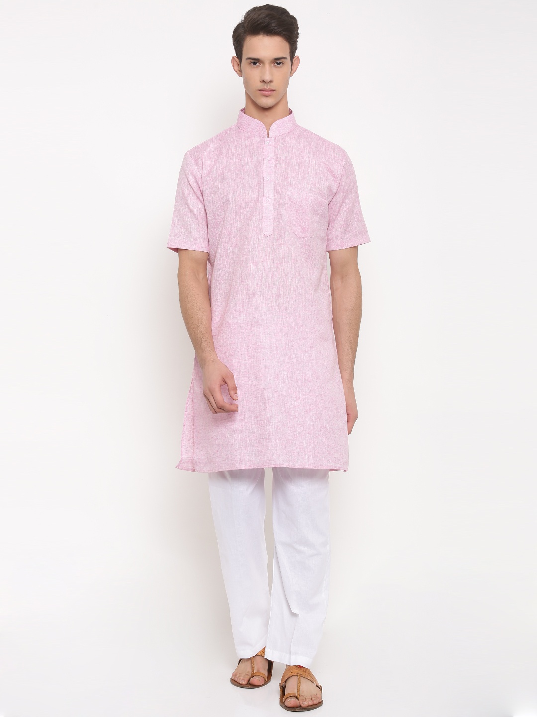 

RG DESIGNERS Men Pink & White Solid Kurta with Pyjamas