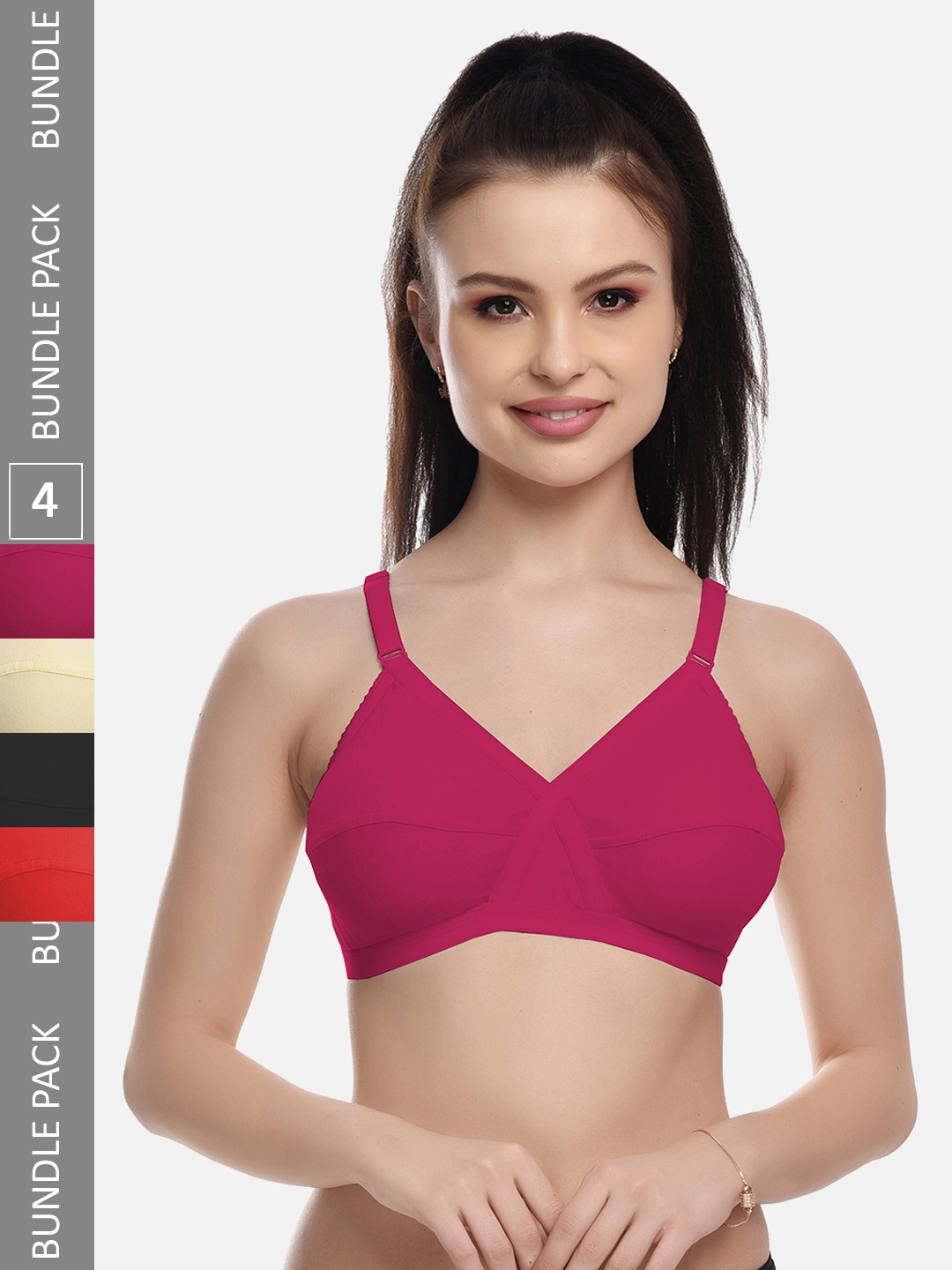 

FIMS Black & Beige Pack of 4 Cotton Blend Non-Padded Bras MTR_Cross_Bra_