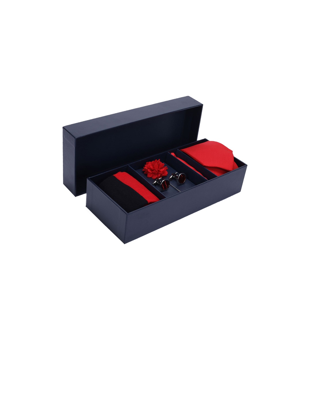 

Arrow Men Woven Tie With Pocket Square & Cufflinks, Red