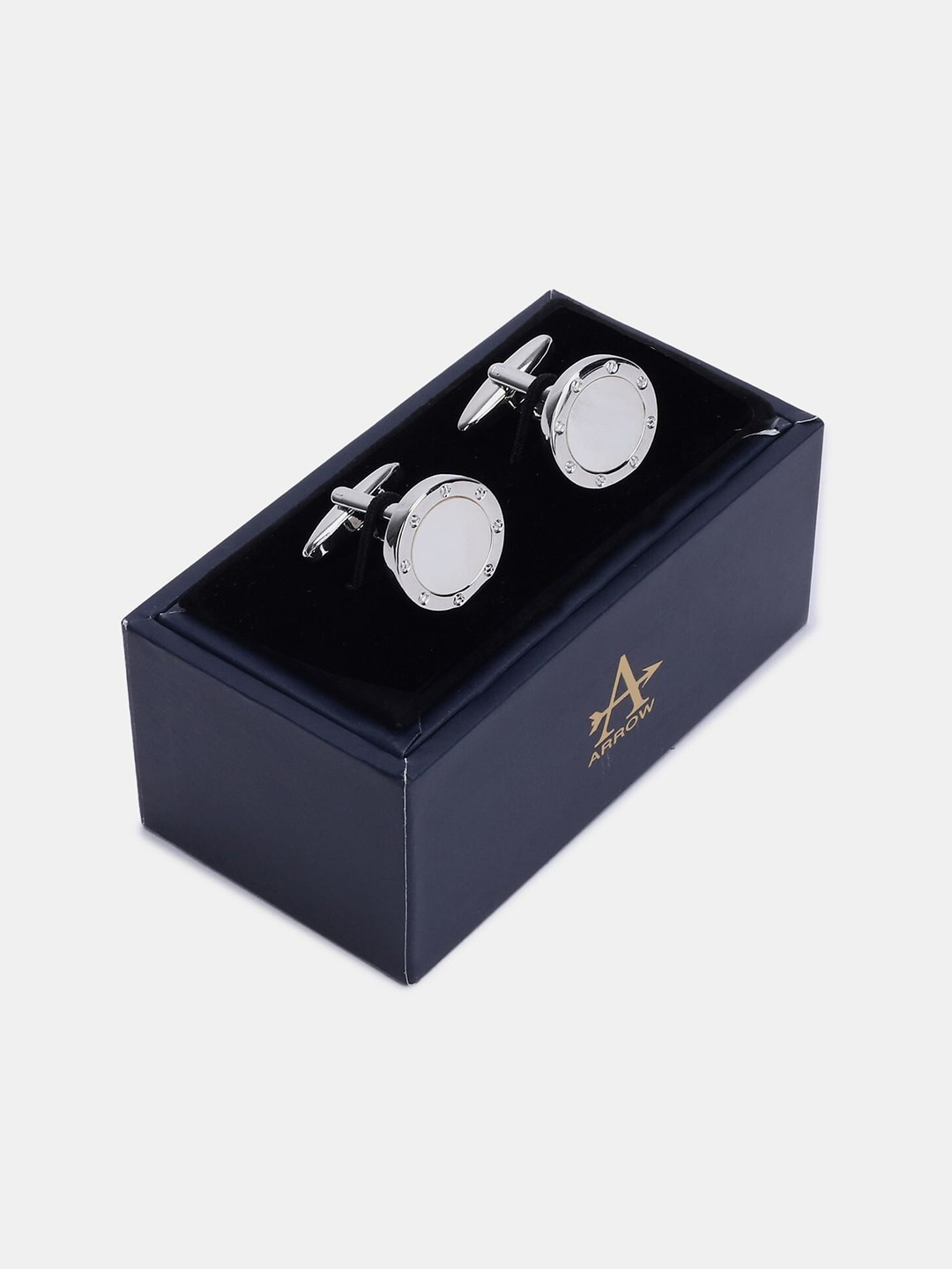 

Arrow Men Silver-Plated Solid Round Metal Cufflinks