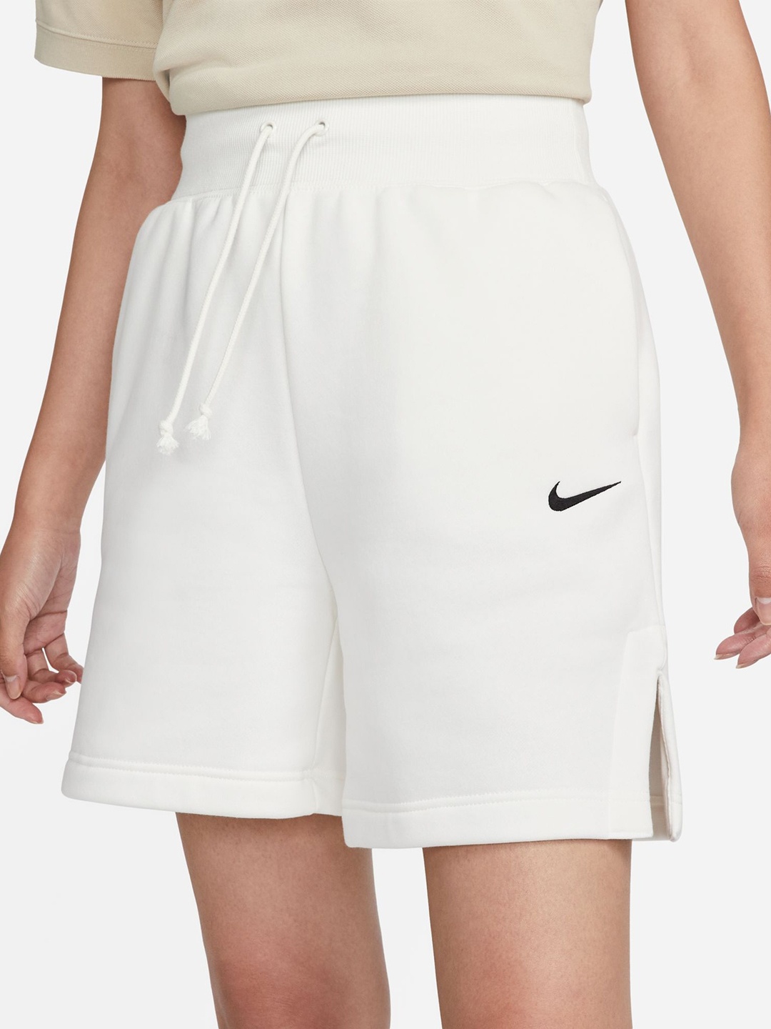 

Nike Women Solid Tight Fit High-Rise Sportswear Phoenix Fleece Sports Shorts, White