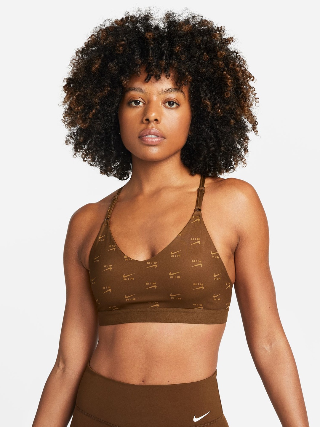 

Nike Printed Lightly Padded Dri Fit Bra, Brown