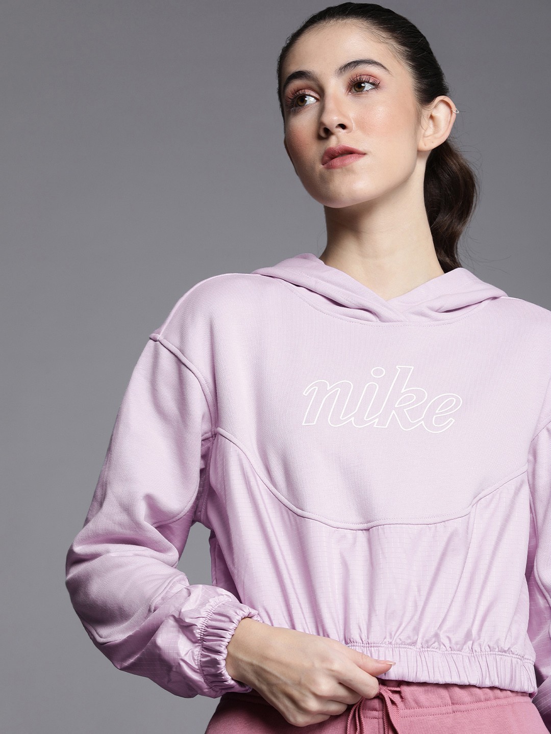 

Nike Women Brand Logo Printed AS W NSW IC FLC Crop Hooded Sweatshirt, Lavender