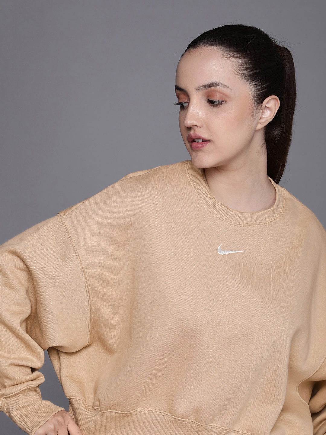 

Nike Women Brand Logo Print Drop-Down Sleeves Top, Brown