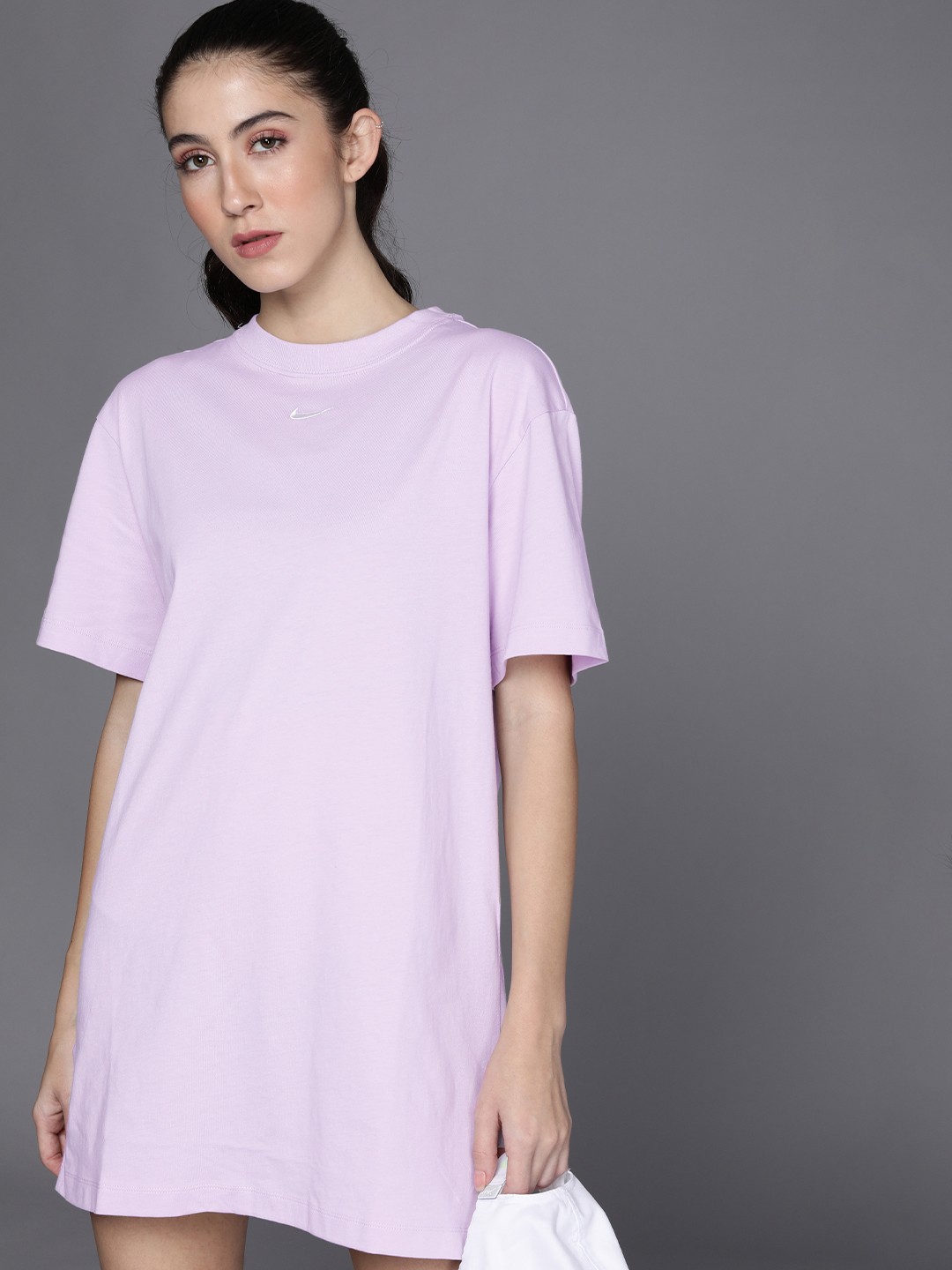 

Nike Women Loose Fit Solid Pure Cotton T-shirt Dress, Lavender