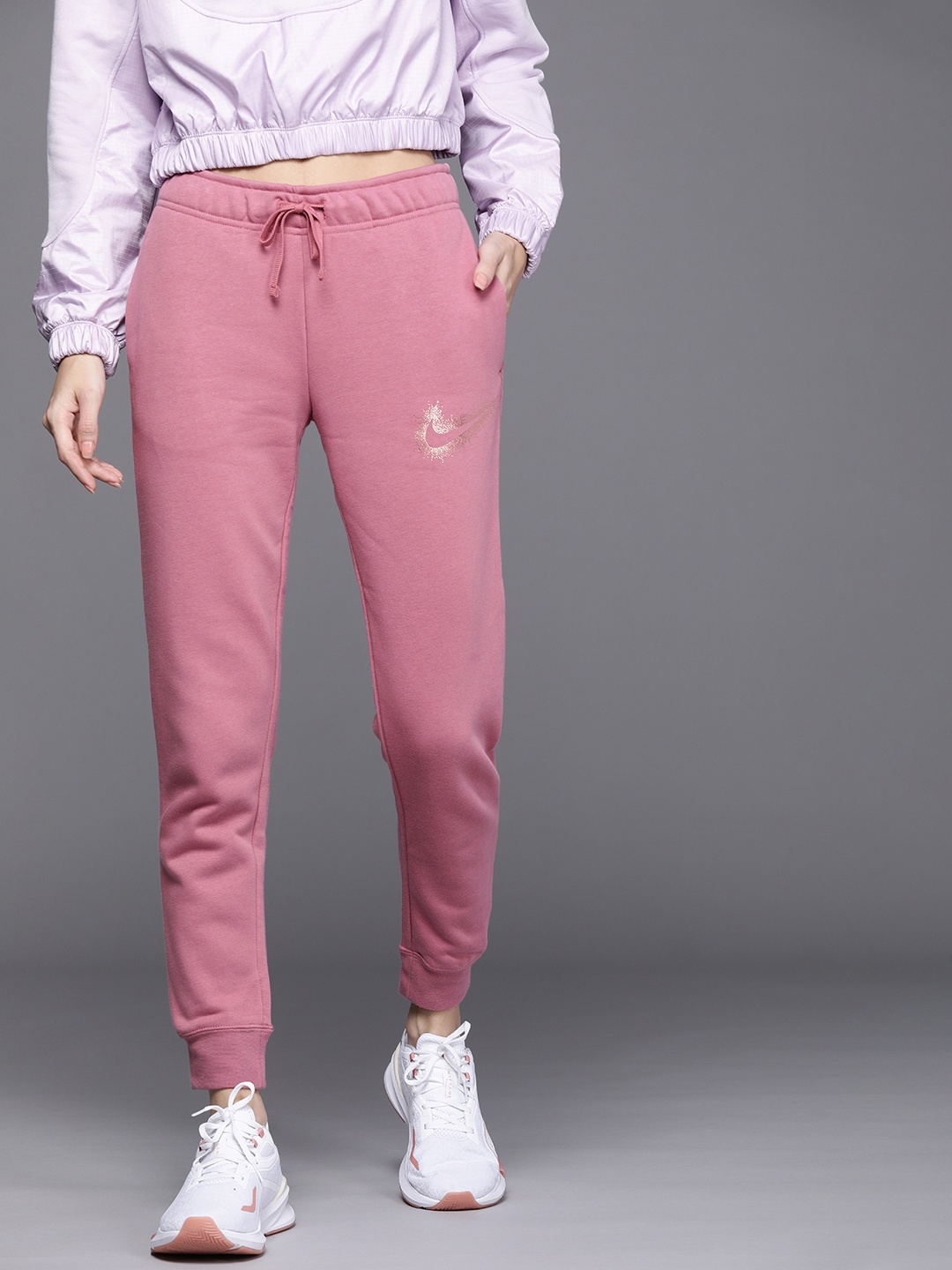 

Nike Women Brand Logo Printed NSW STRDST FLC GX Regular Fit Joggers, Rose