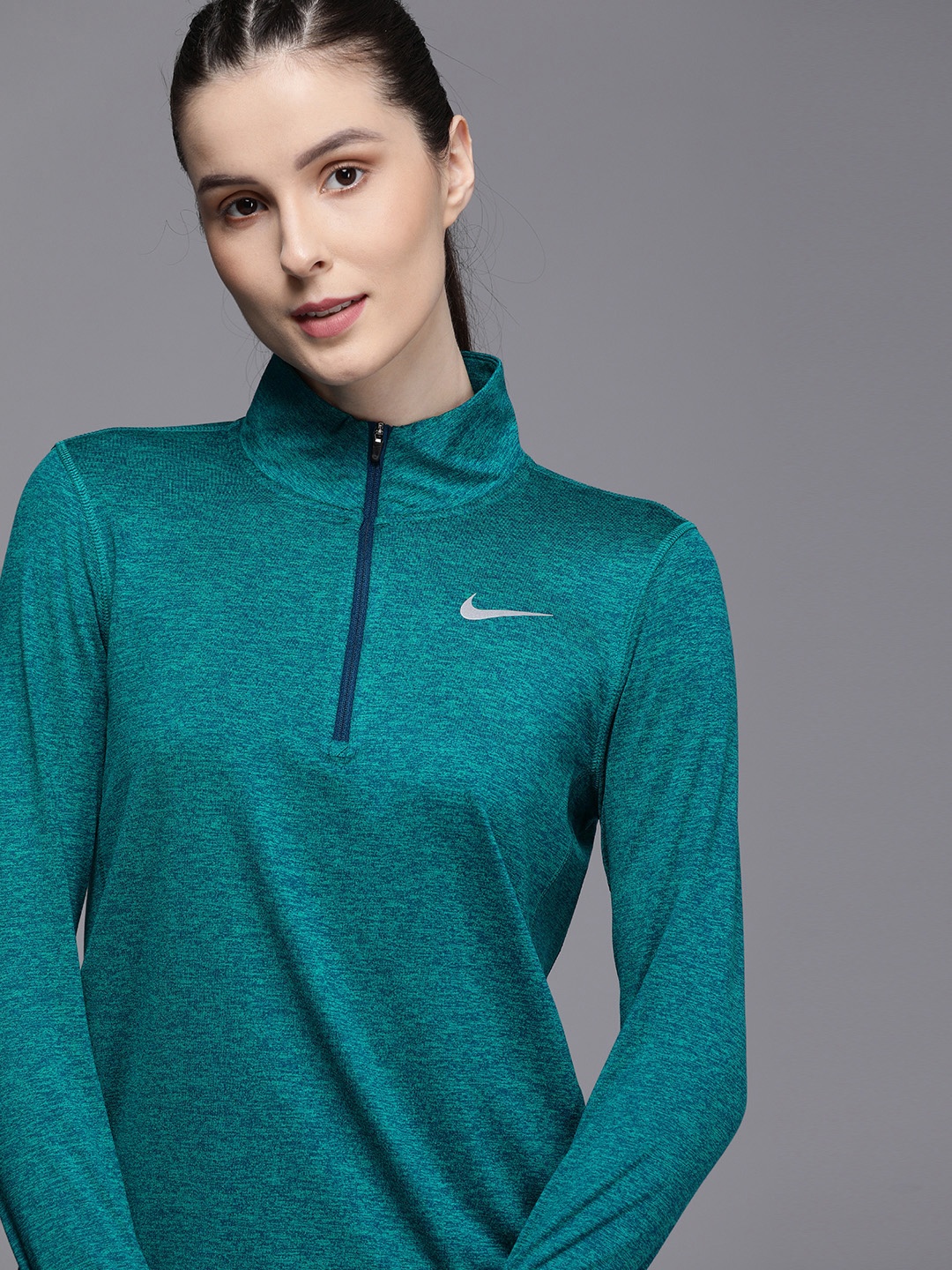 

Nike Women Teal Blue Brand Logo Print AS W NK DRI FIT Running Top