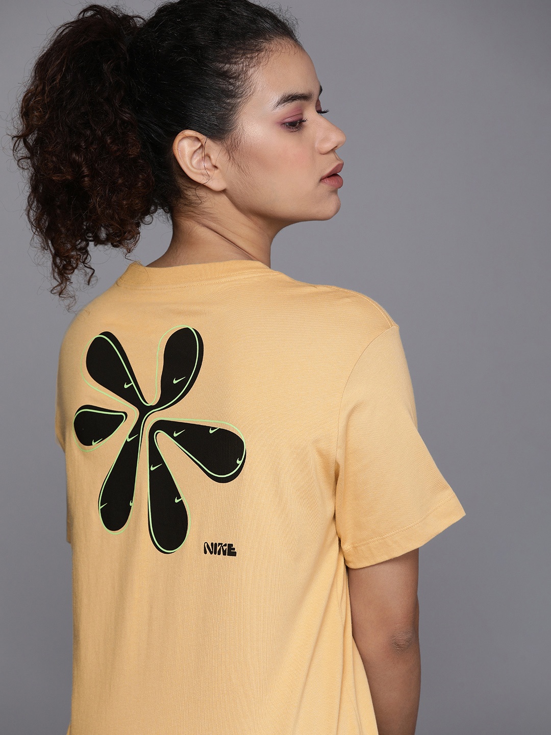 

Nike Women Brown & Black AS W NSW Brand Logo Print Pure Cotton Top