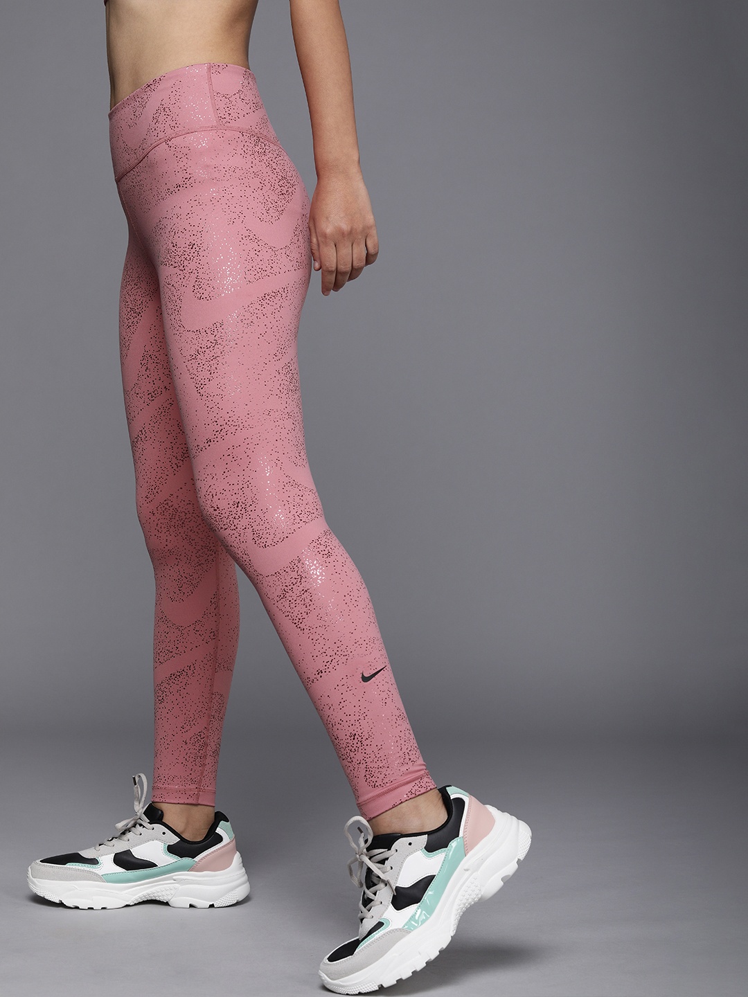 

Nike Women Pink Brand Logo Printed ONE Dri-FIT Training Tights