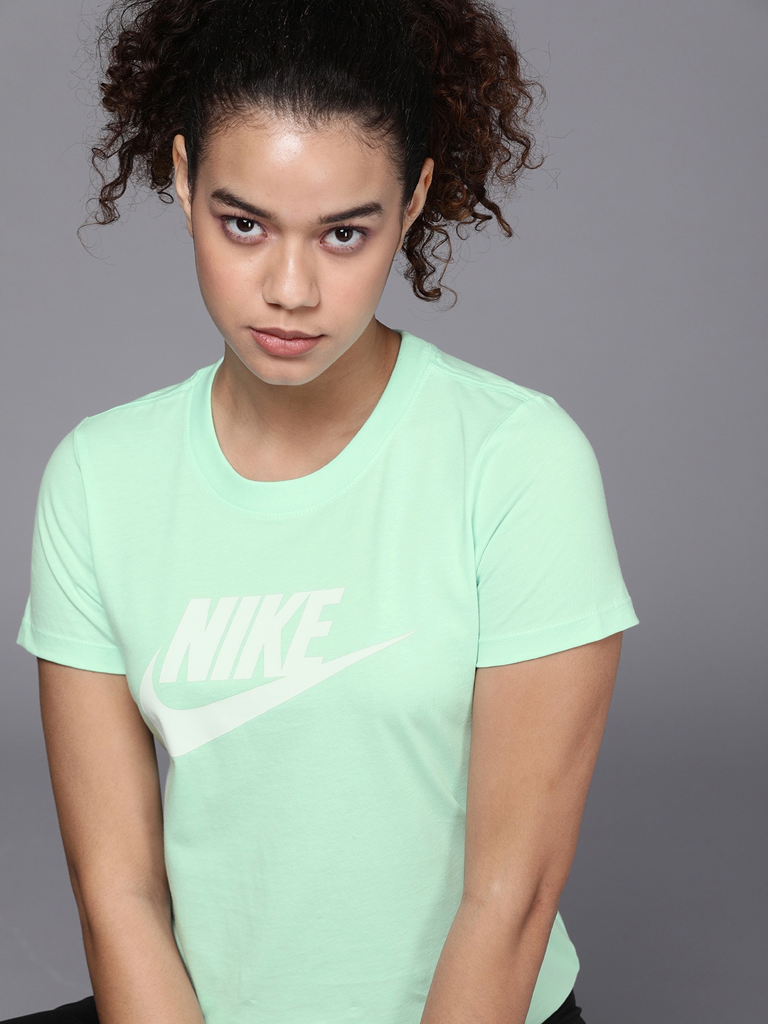 

Nike Women Green ICON FUTUR Brand Logo Printed Pure Cotton T-shirt
