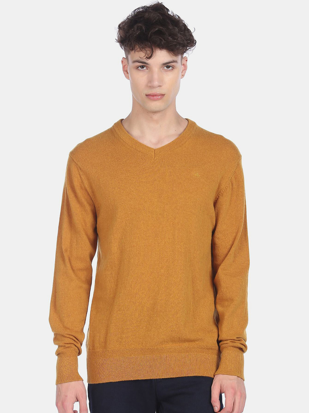 

Arrow Sport Men Yellow V-Neck Pullover