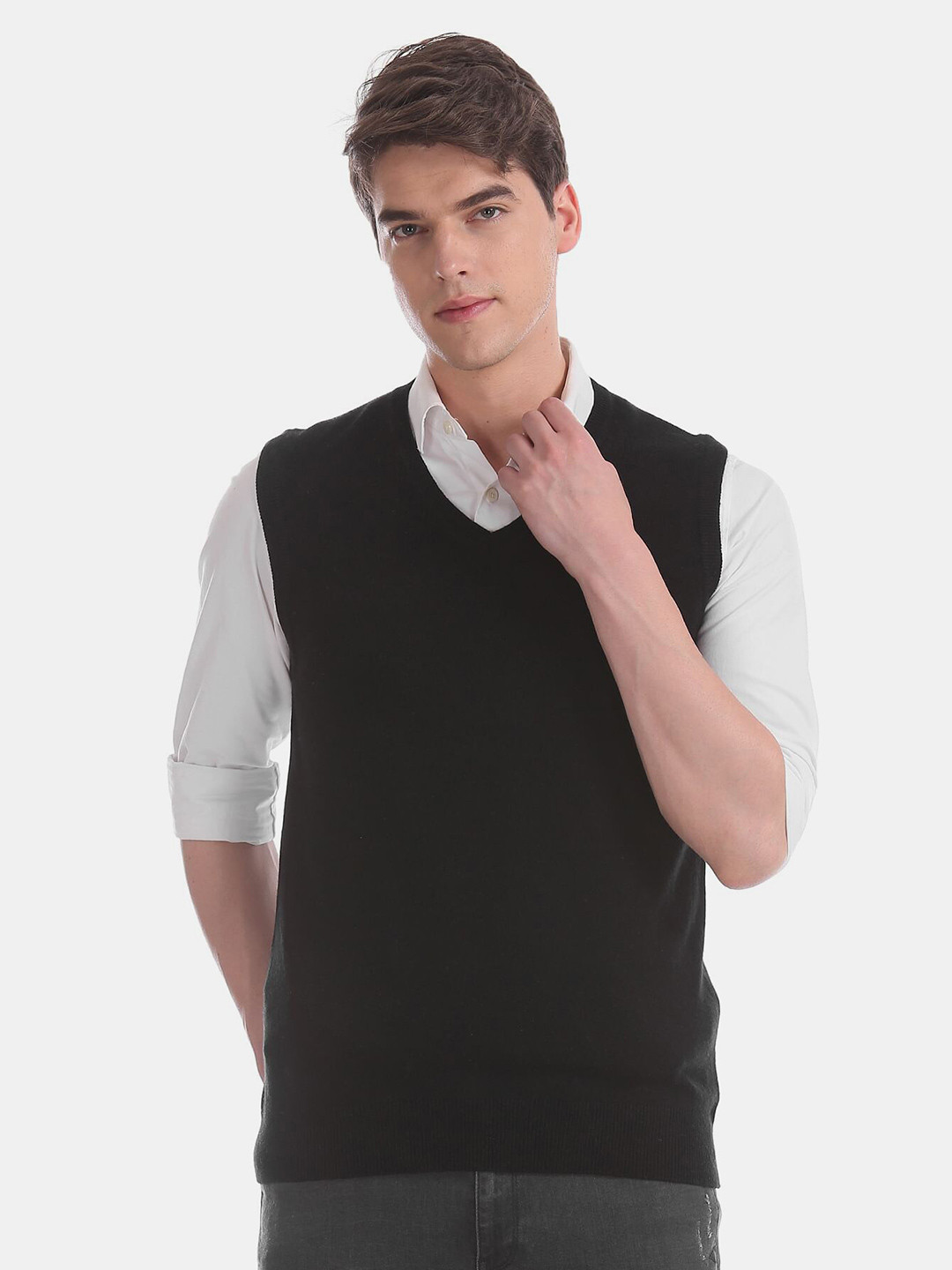 

Arrow Sport Men Black V-Neck Sweater Vest