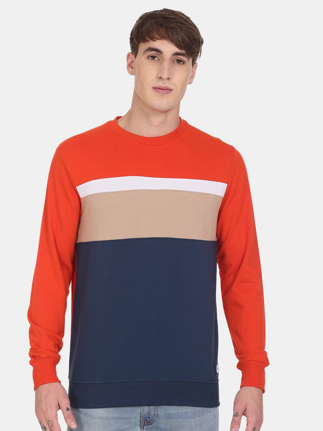 

Ruggers Men Navy Blue & White Colourblocked Pullover