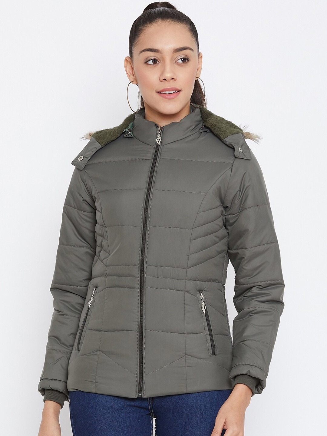 

Spirit Women Olive Green Windcheater Padded Jacket