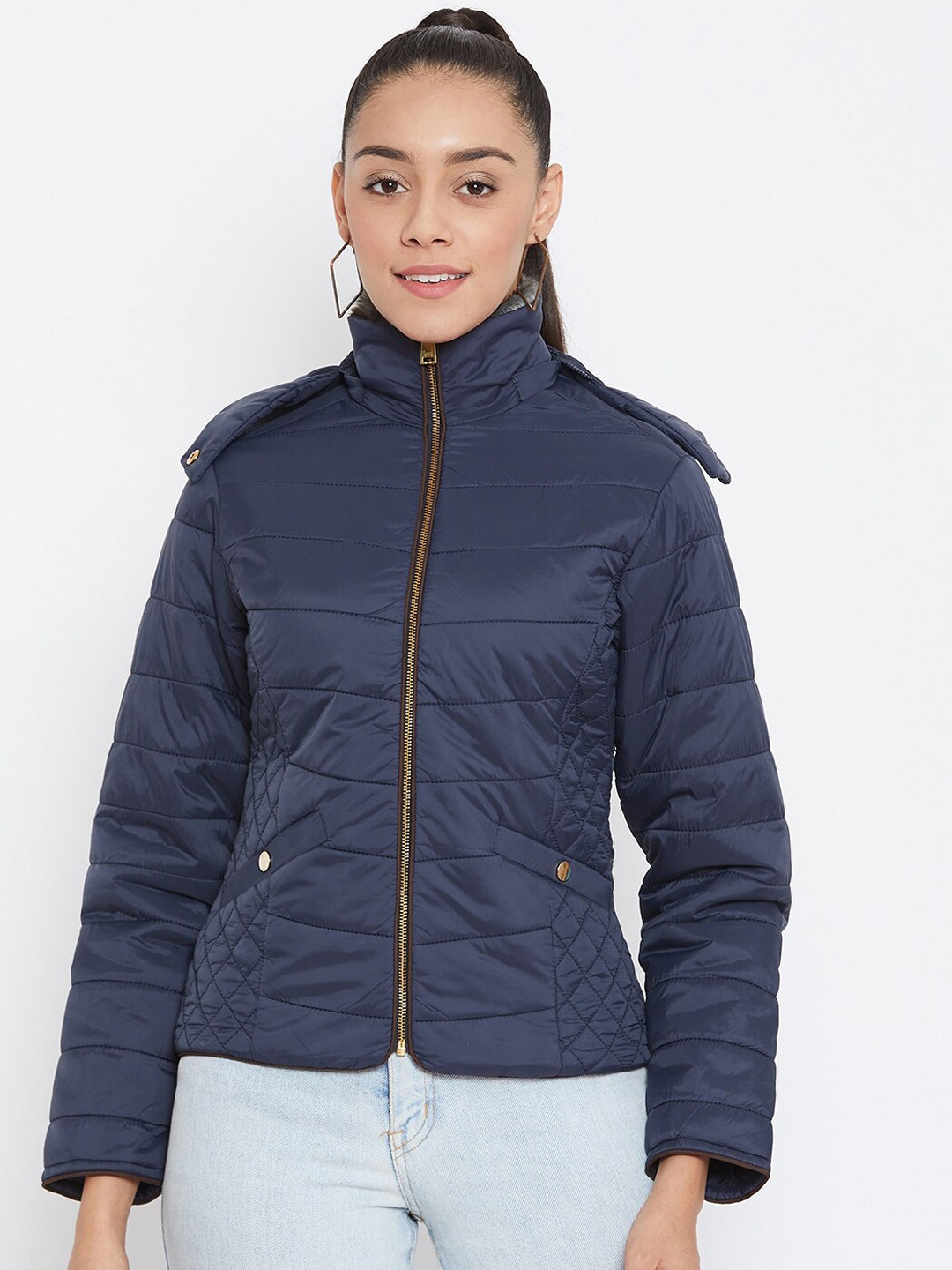 

Spirit Women Navy Blue Windcheater Longline Padded Jacket