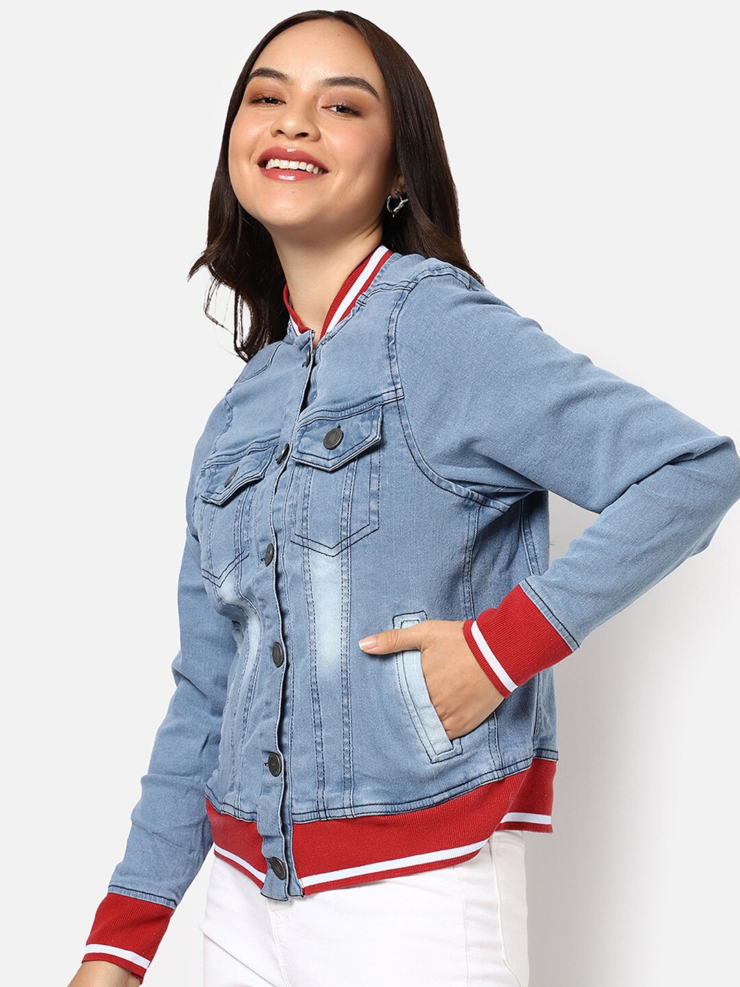 

Campus Sutra Women Blue Washed Windcheater Outdoor Denim Jacket