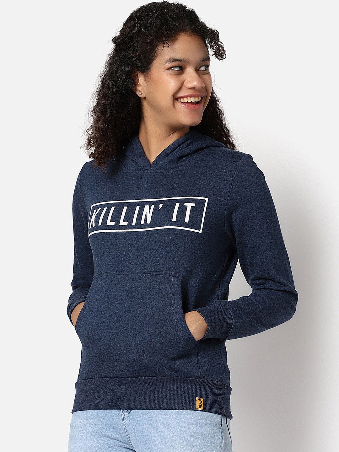 

Campus Sutra Women Blue Printed Hooded Sweatshirt