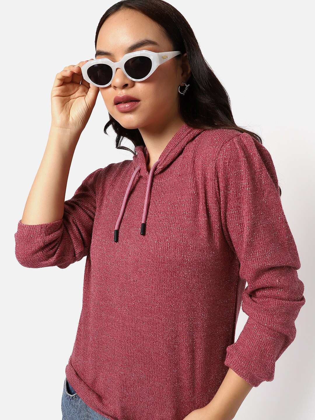 

Campus Sutra Women Pink Self Design Hooded Sweatshirt