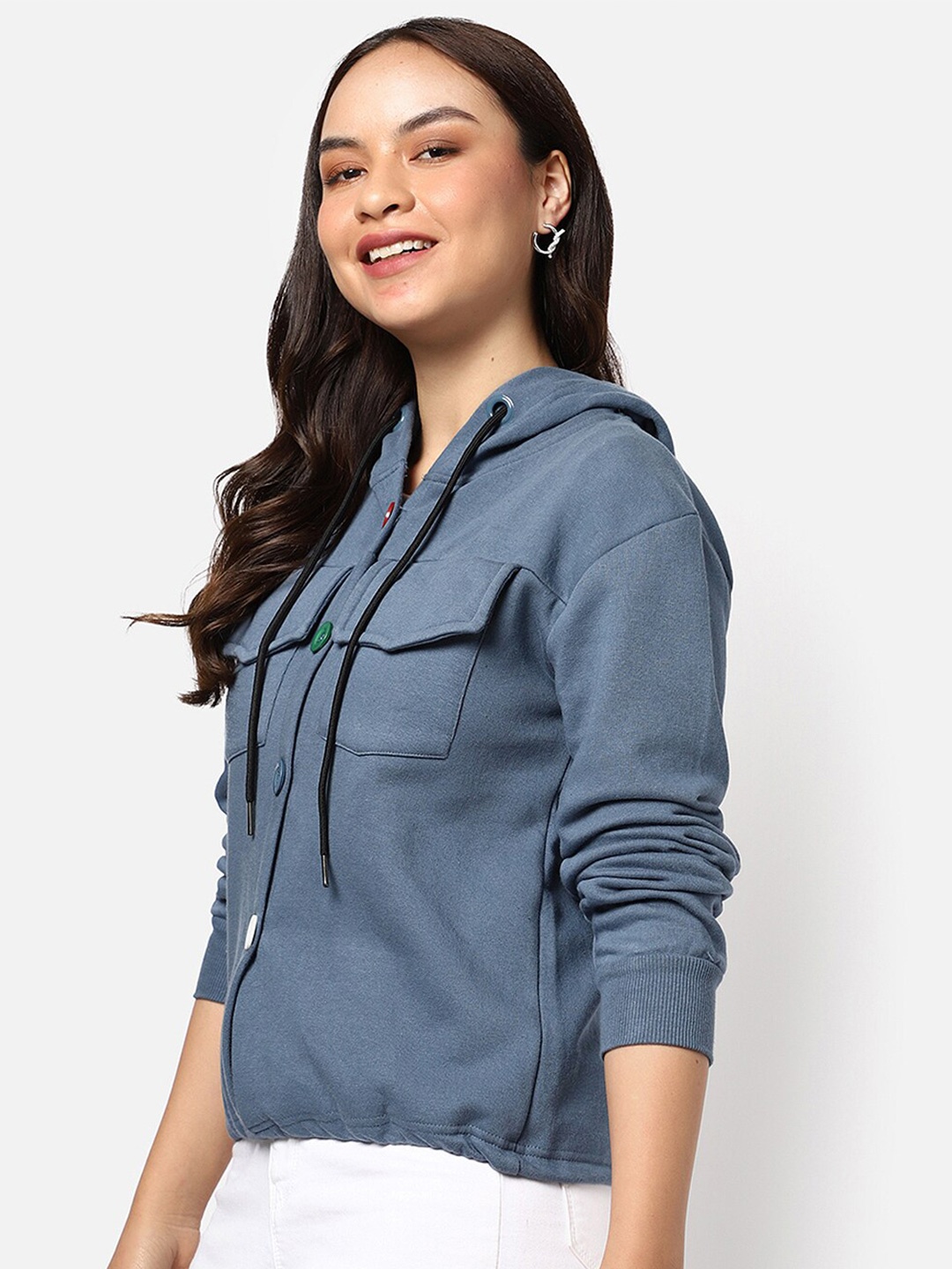 

Campus Sutra Women Blue Hooded Sweatshirt