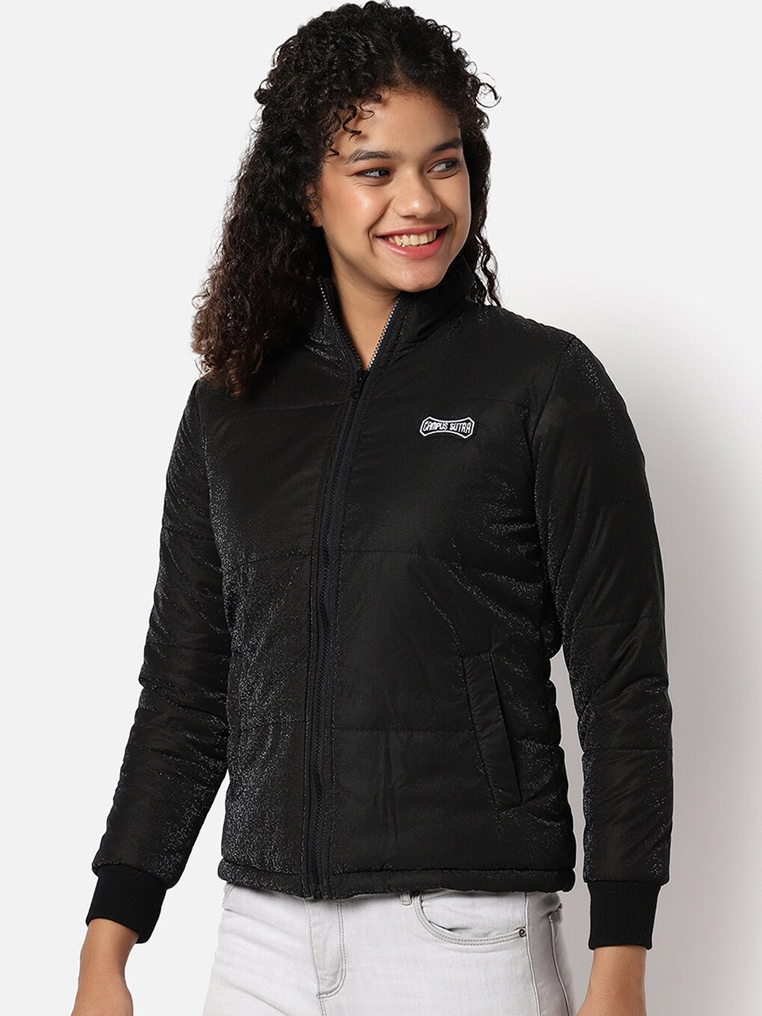 

Campus Sutra Women Black Windcheater Bomber Jacket