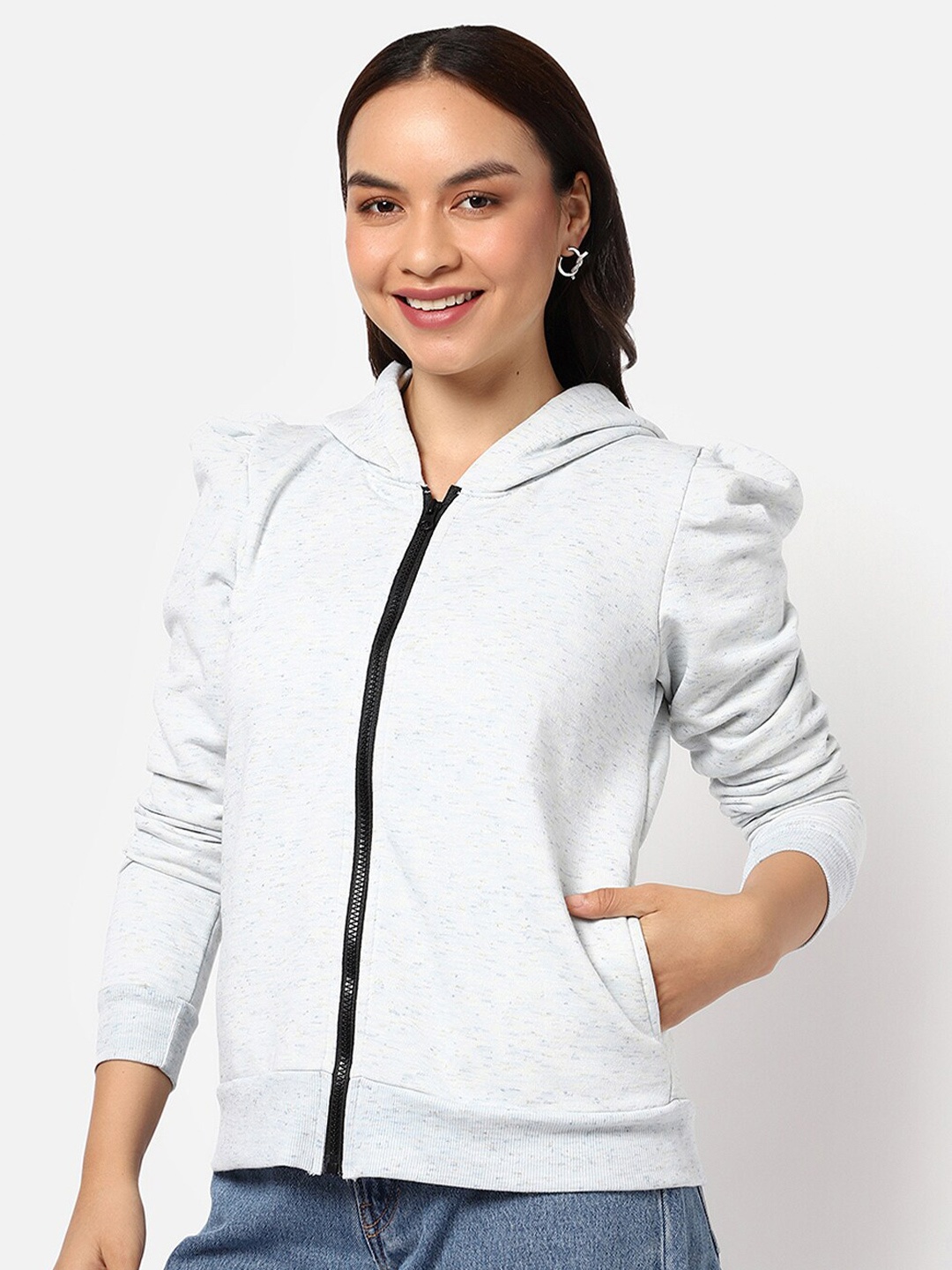

Campus Sutra Women Blue Hooded Cotton Sweatshirt