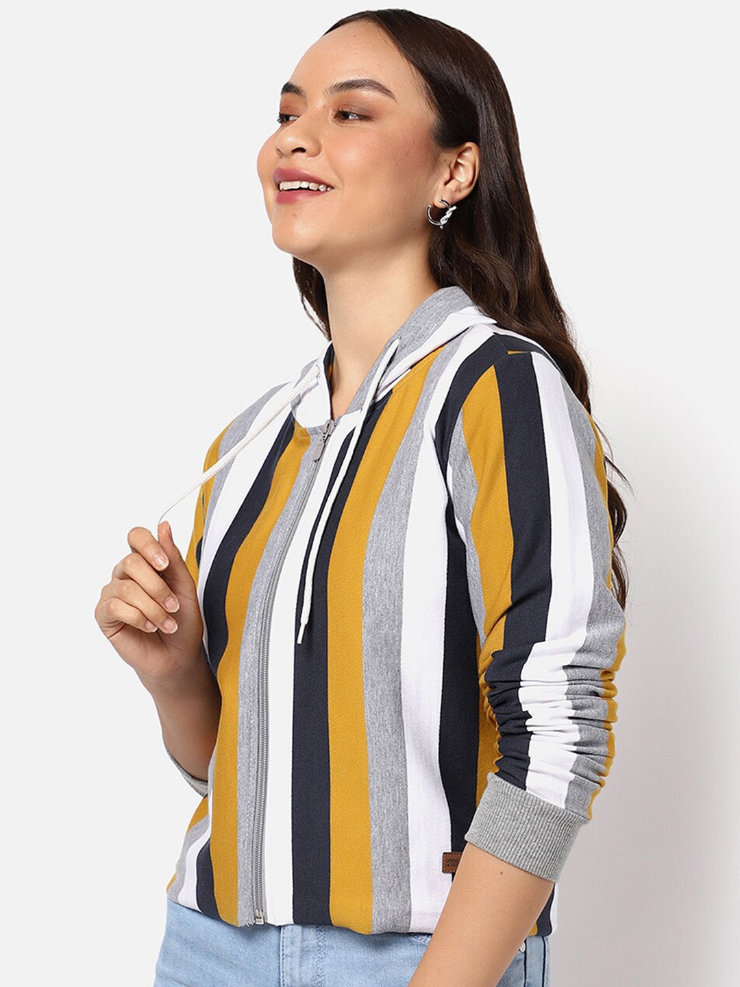 

Campus Sutra Women Multicoloured Striped Hooded Sweatshirt, Multi