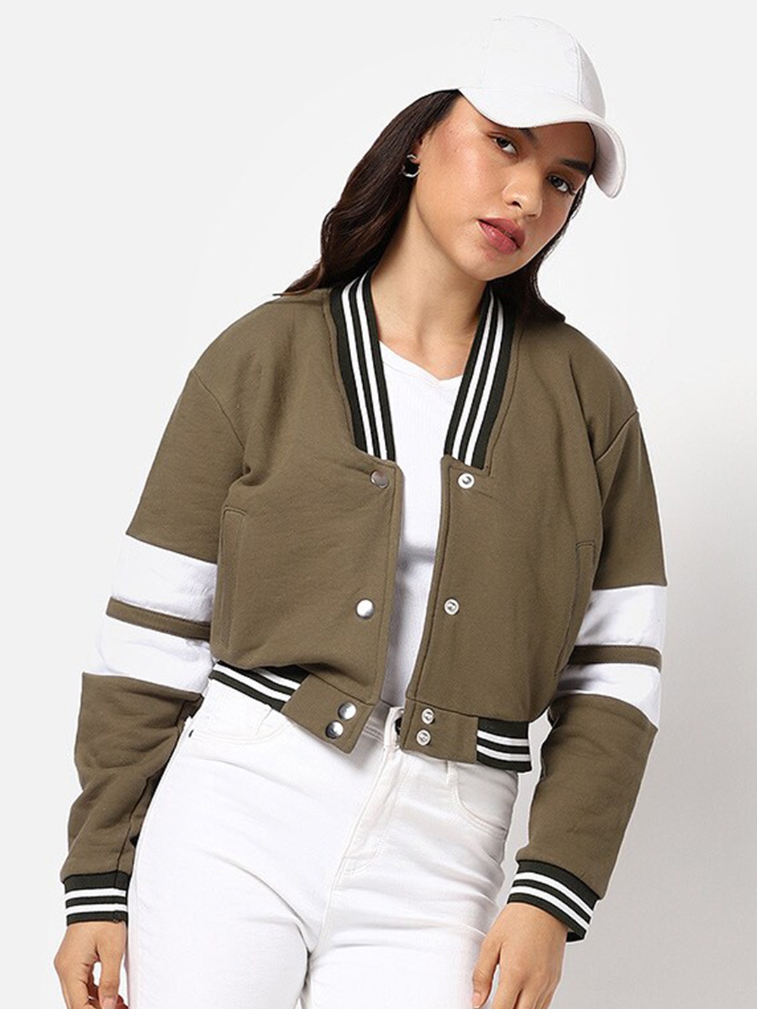 

Campus Sutra Women Olive Green Colourblocked Sweatshirt