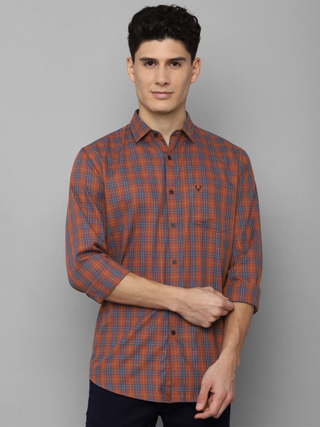 

Allen Solly Men Brown Slim Fit Tartan Checks Checked Casual Shirt