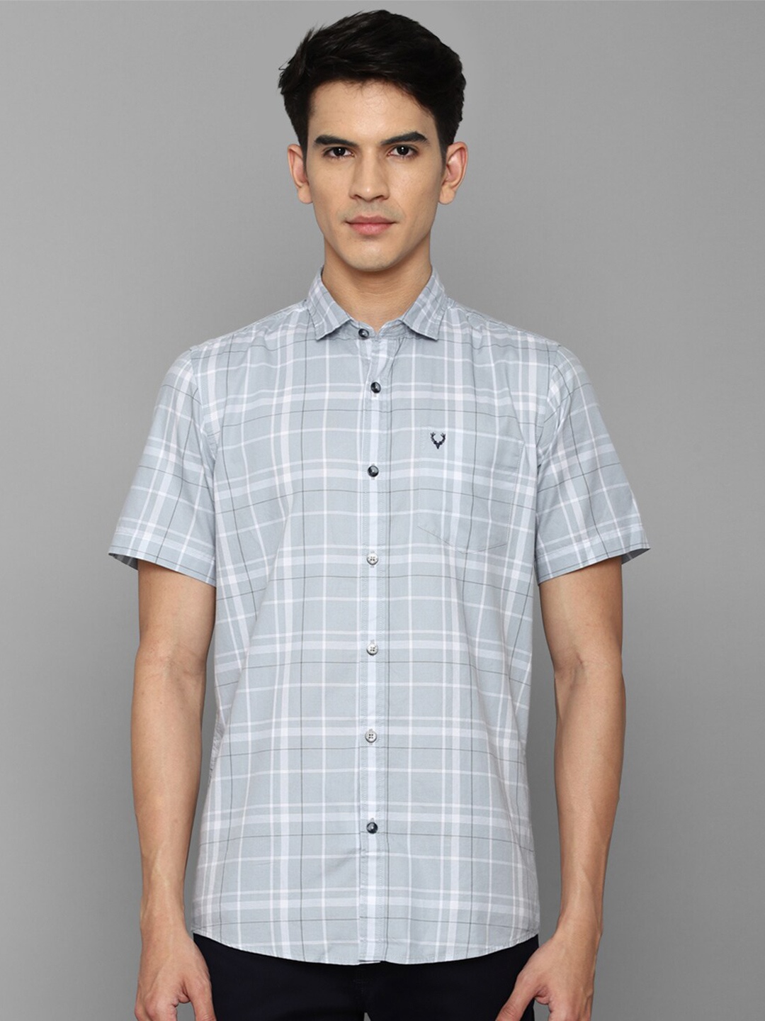 

Allen Solly Men Grey Tartan Checked Pure Cotton Casual Shirt