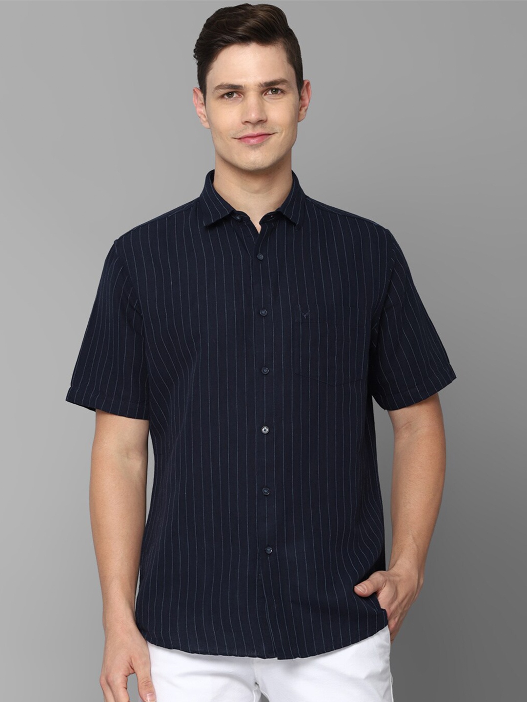 

Allen Solly Men Navy Blue Slim Fit Striped Casual Shirt