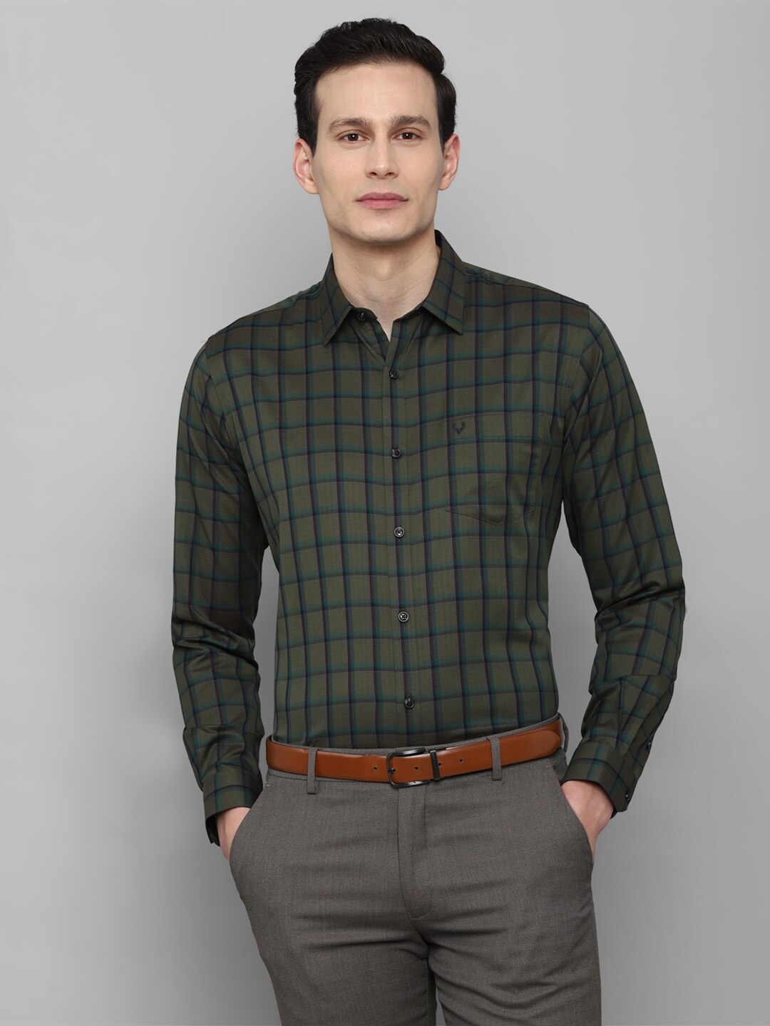 

Allen Solly Men Green Slim Fit Tartan Checks Checked Formal Shirt
