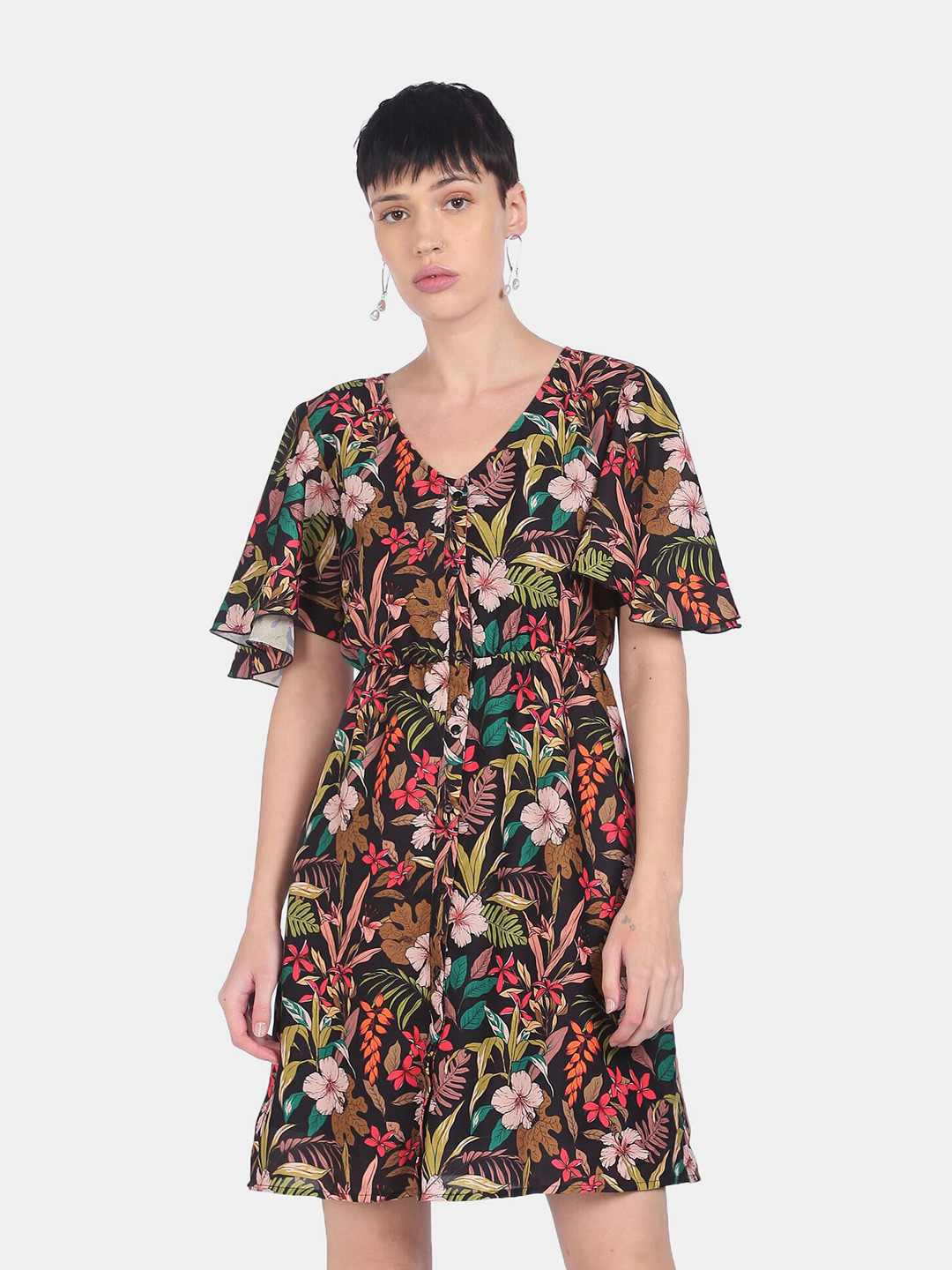 

Sugr Black Women Floral Printed Fit & Flare Dress