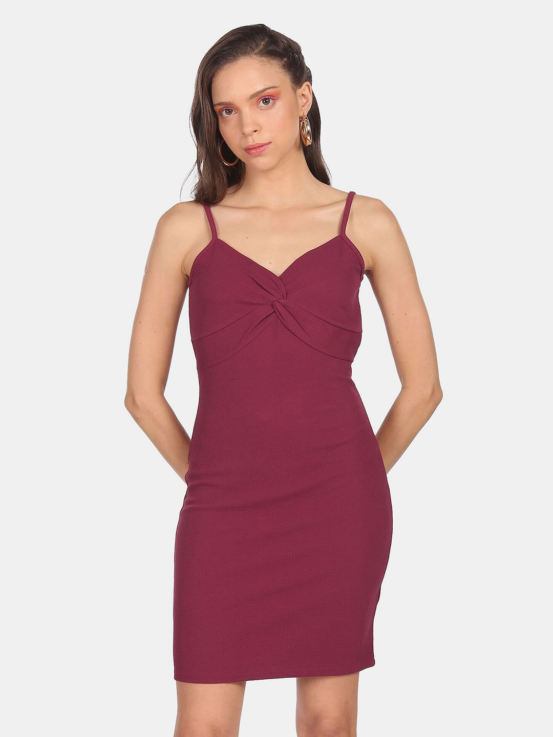 

Sugr Women Purple Solid Bodycon Midi Dress