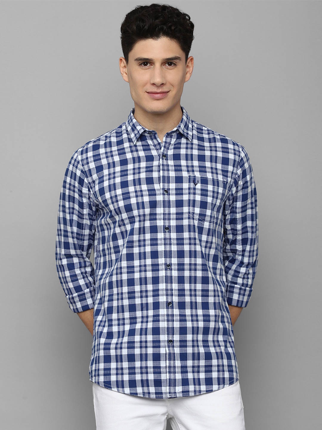 

Allen Solly Sport Men Navy Blue Tartan Checked Pure Cotton Casual Shirt