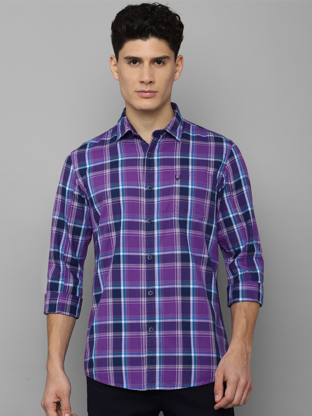 

Allen Solly Sport Men Purple Tartan Checked Pure Cotton Casual Shirt