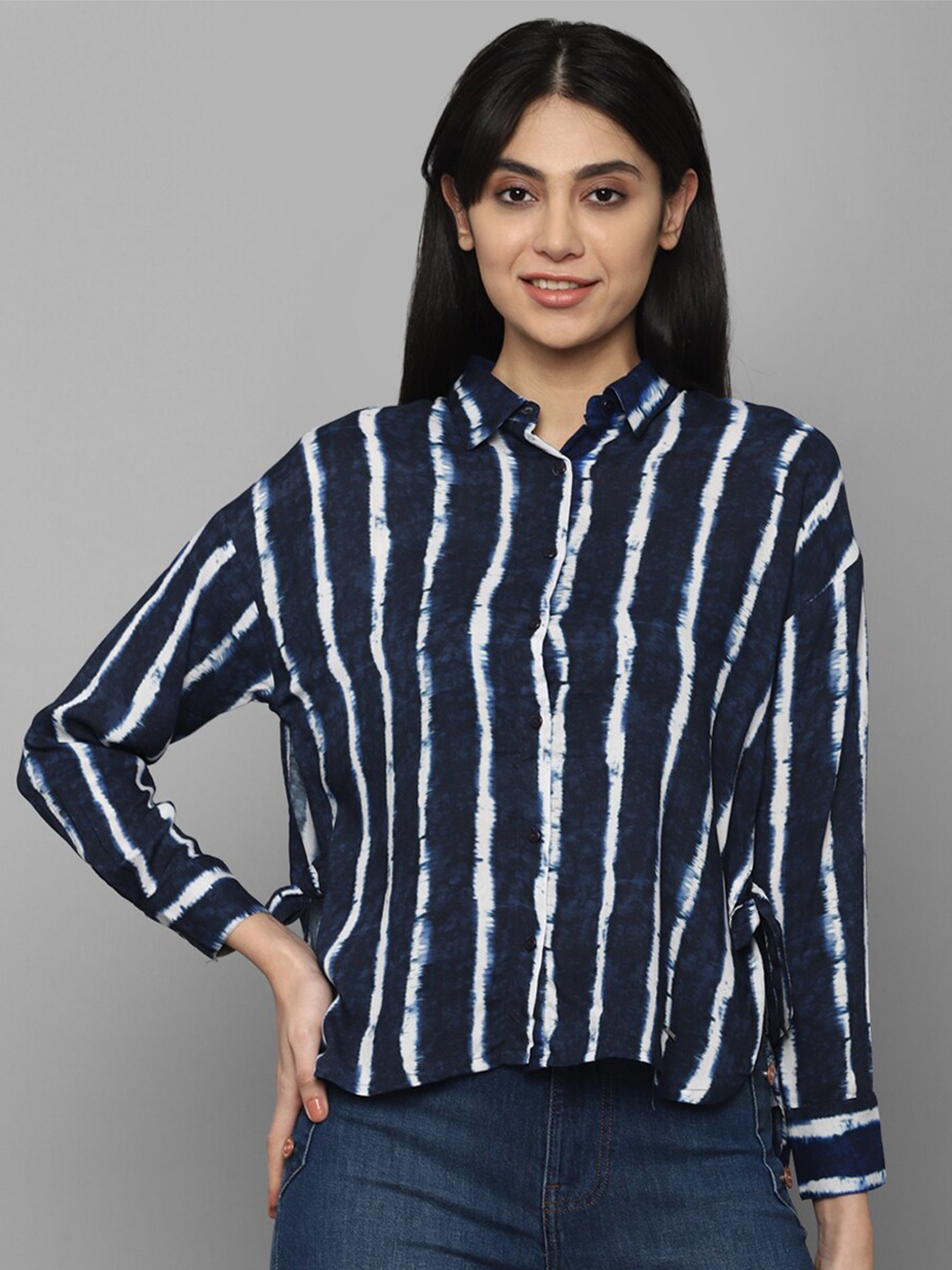 

Allen Solly Woman Women Navy Blue Striped Casual Shirt