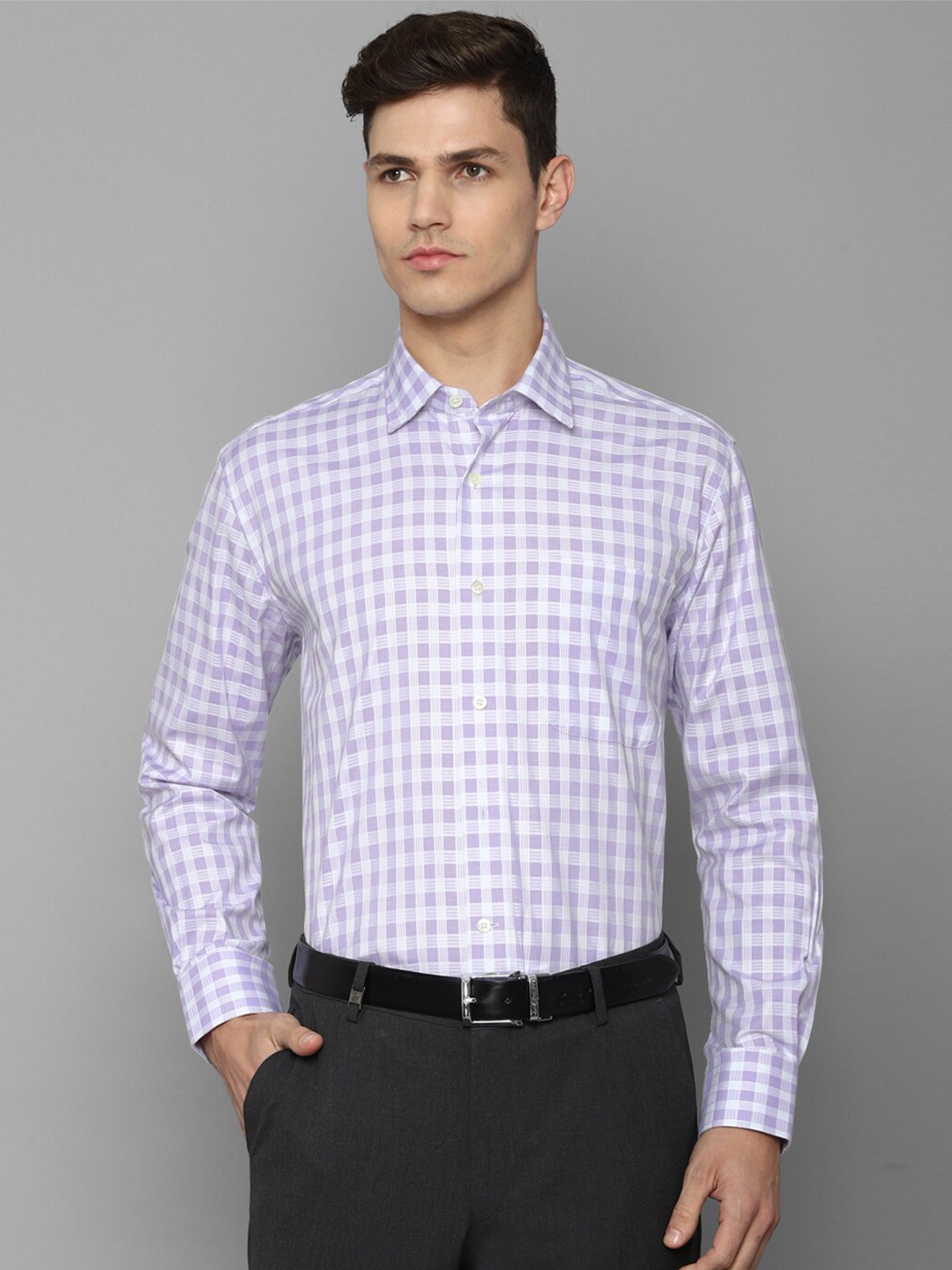 

Luxure by Louis Philippe Men Purple Slim Fit Gingham Checks Checked Formal Shirt