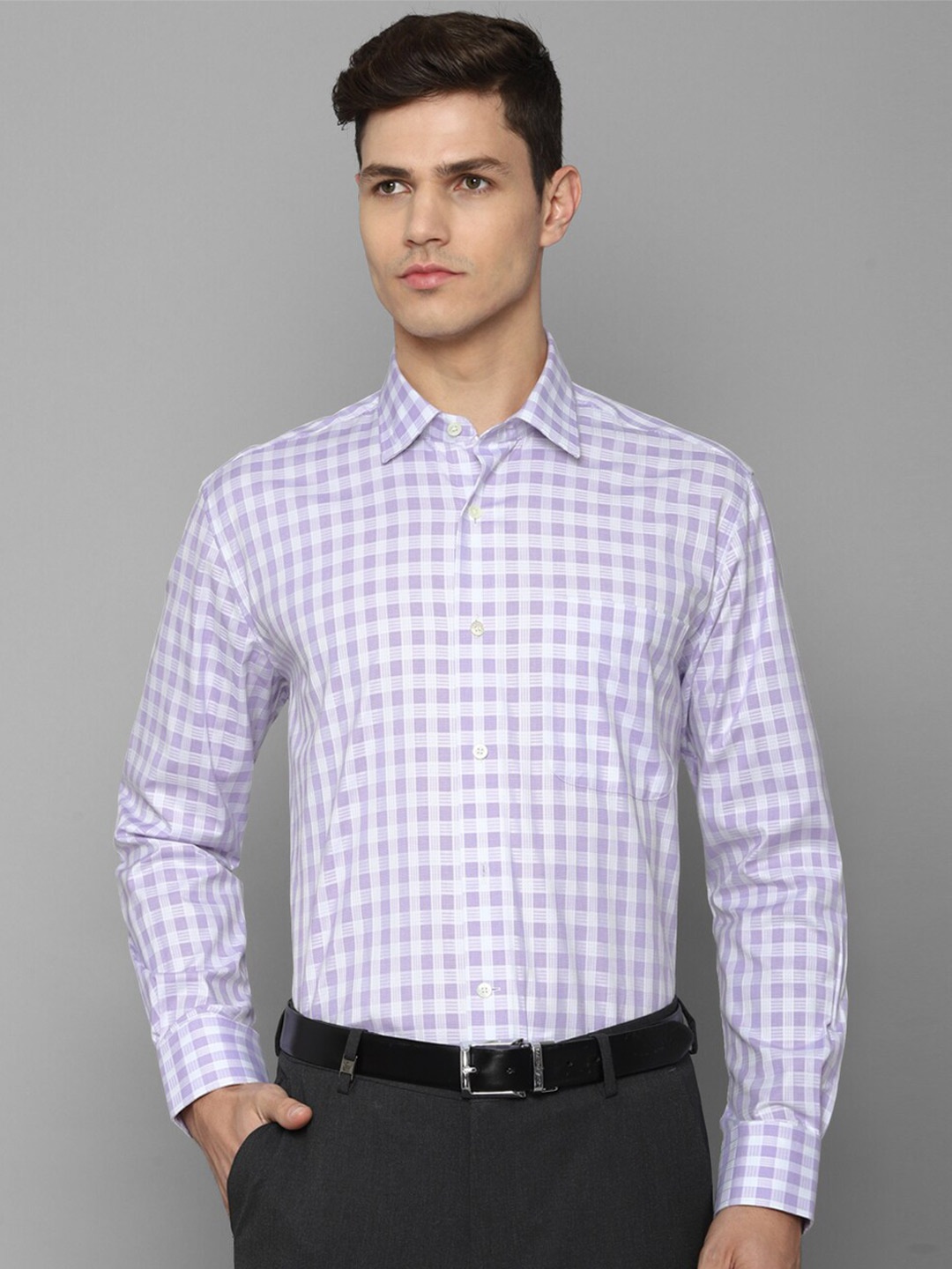 

Luxure by Louis Philippe Men Purple Slim Fit Gingham Checks Checked Formal Shirt