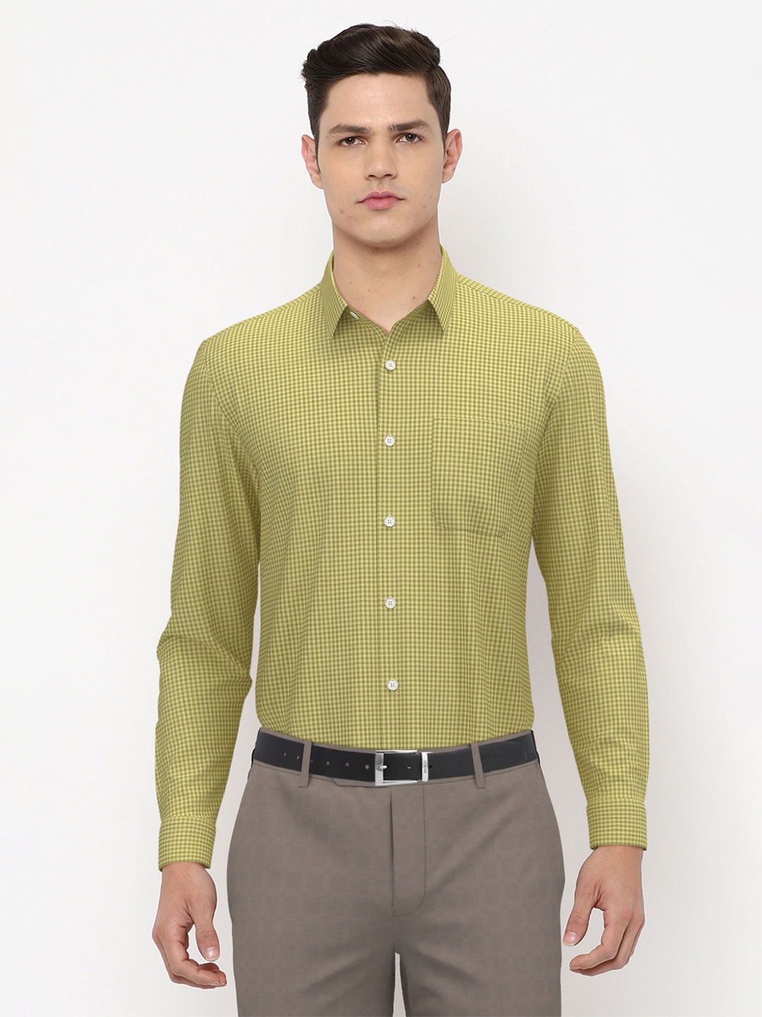 

Peter England Men Green Micro Checks Checked Formal Shirt