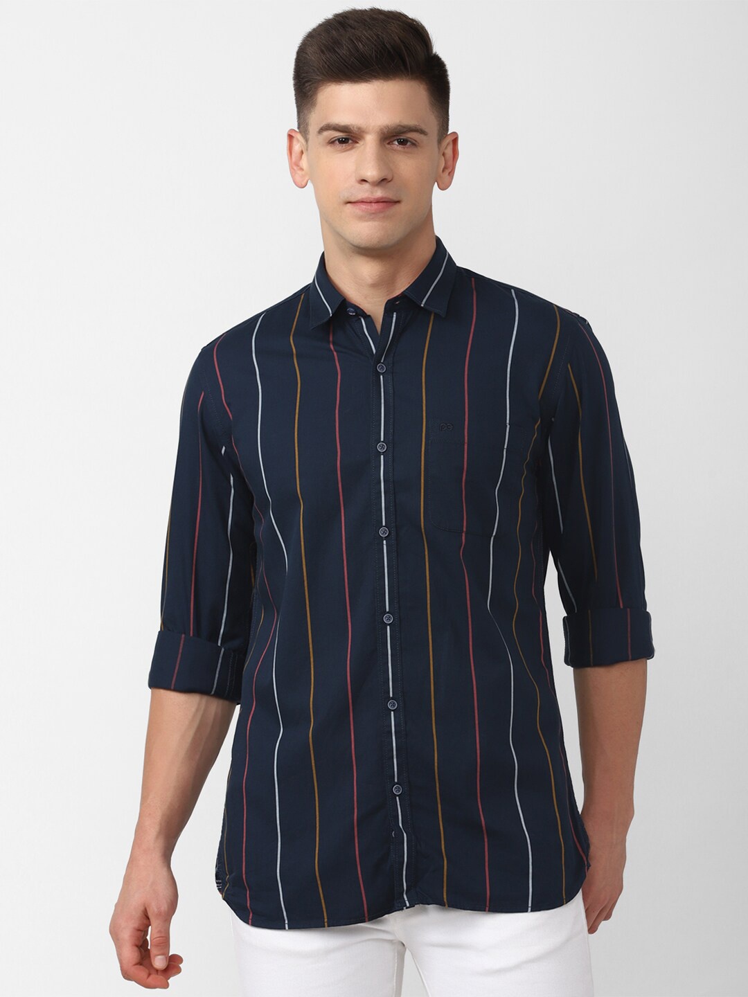 

Peter England Casuals Men Navy Blue Slim Fit Striped Casual Shirt